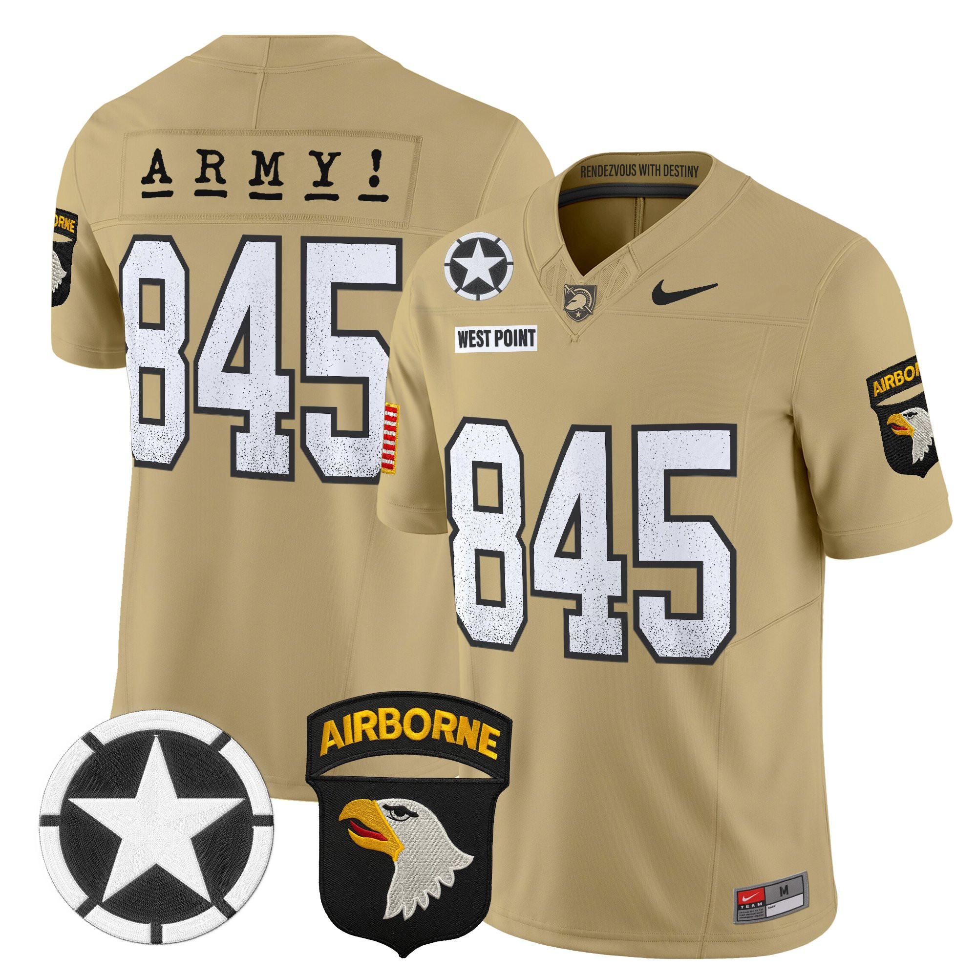 West Point 845 Men's Army Black Knights 2025 Screaming Eagles Vapor Limited Tan Jersey - All Stitched
