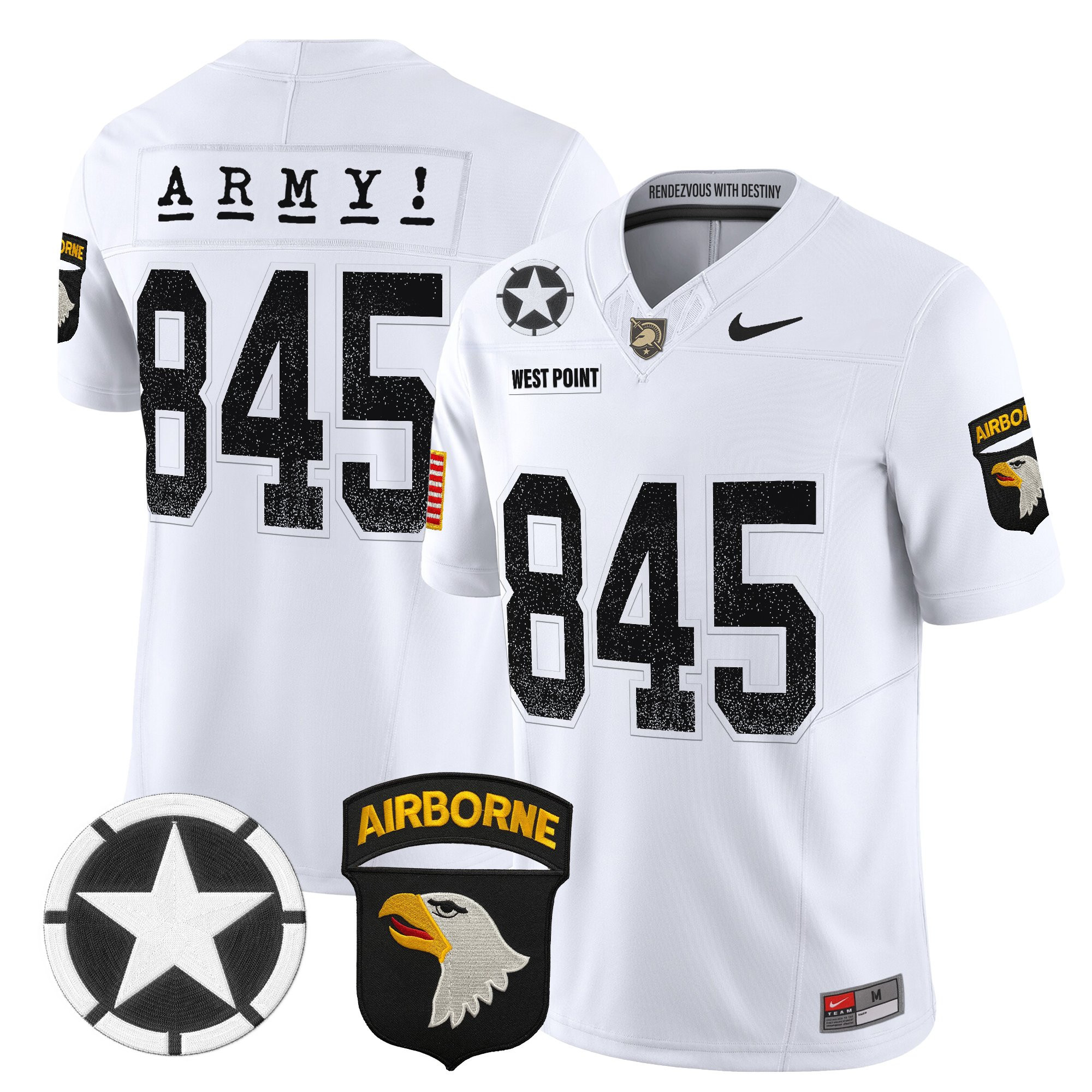 West Point 845 Men's Army Black Knights 2025 Screaming Eagles Vapor Limited White Jersey - All Stitched