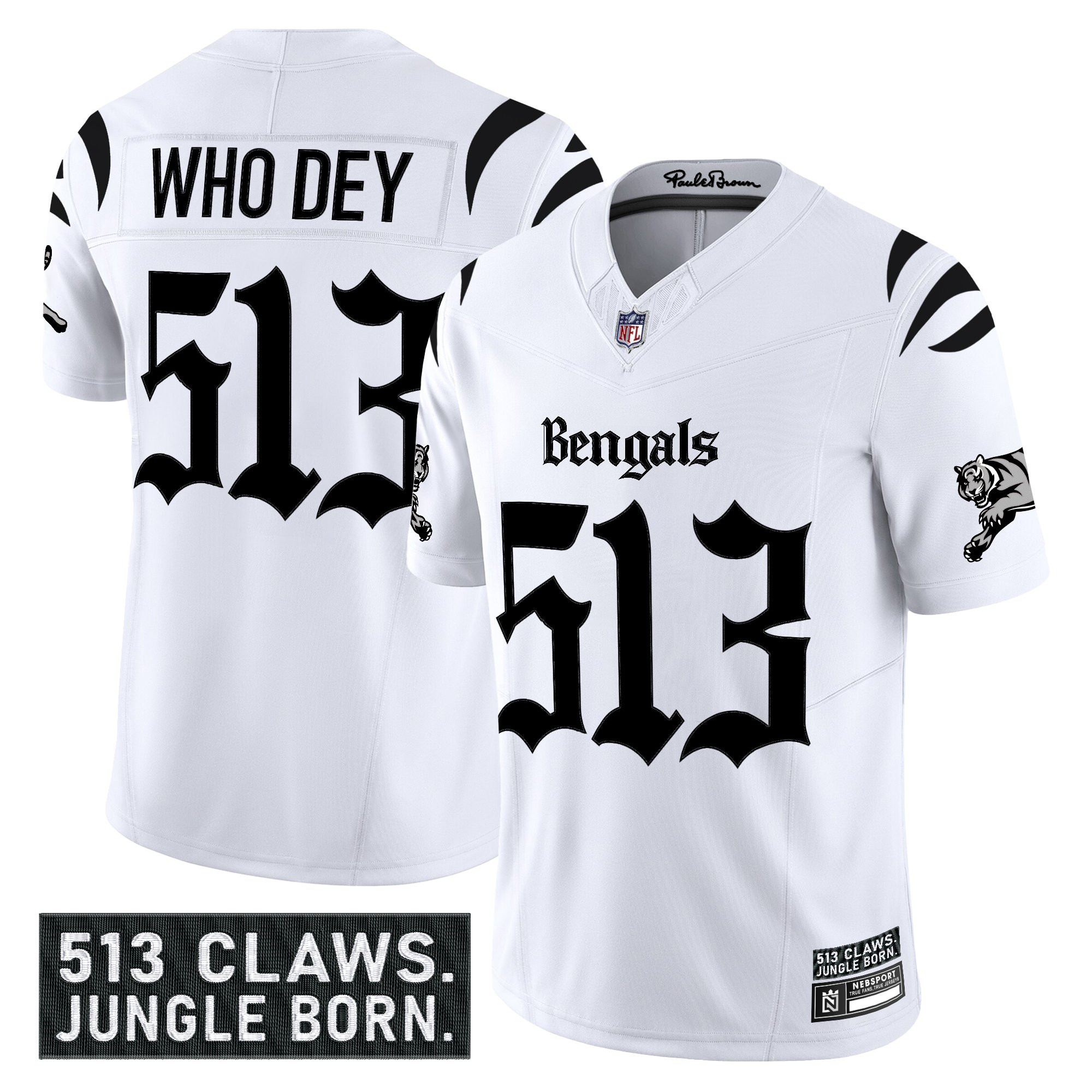 Who Dey 513 Men's Cincinnati Bengals Gothic Jungle Shadows Edition Vapor Limited White Jersey - All Stitched