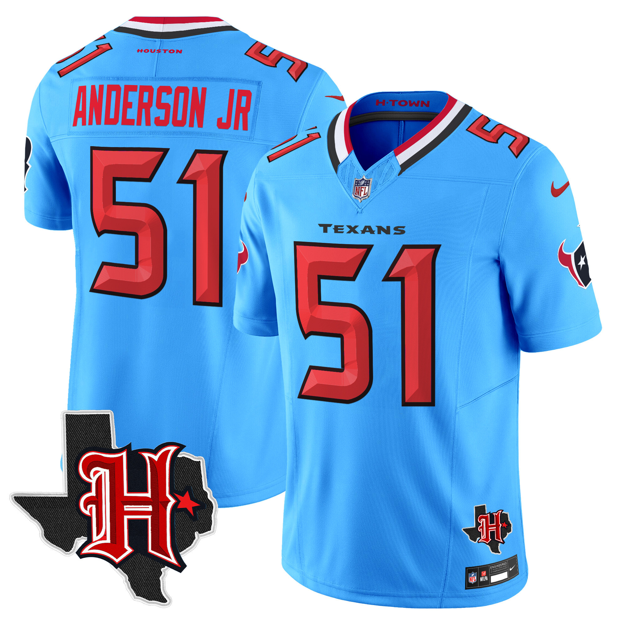 Will Anderson Jr. Men's Houston Texans 2024 Texas Patch Vapor Limited Blue Jersey V5 - All Stitched