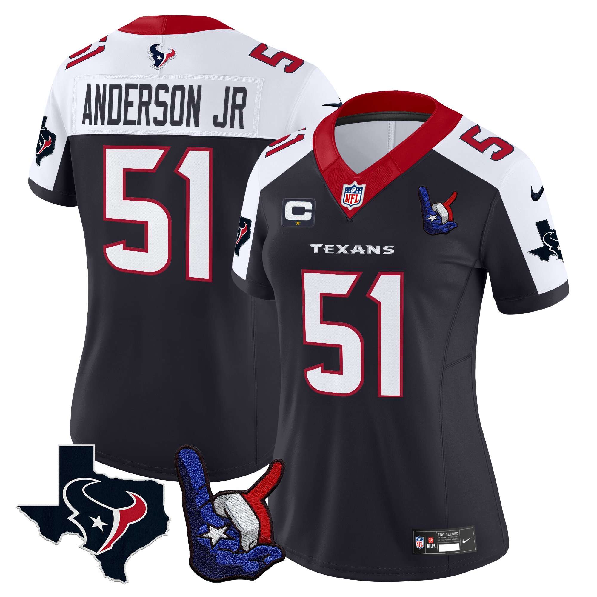 Will Anderson Jr. Women's Houston Texans Hand Sign Throwing Up The H Vapor Navy Alternate Jersey - All Stitched