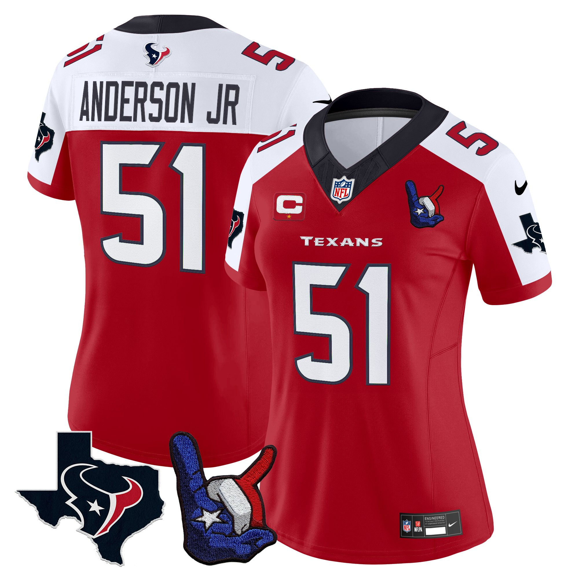Will Anderson Jr. Women's Houston Texans Hand Sign Throwing Up The H Vapor Red Alternate Jersey - All Stitched