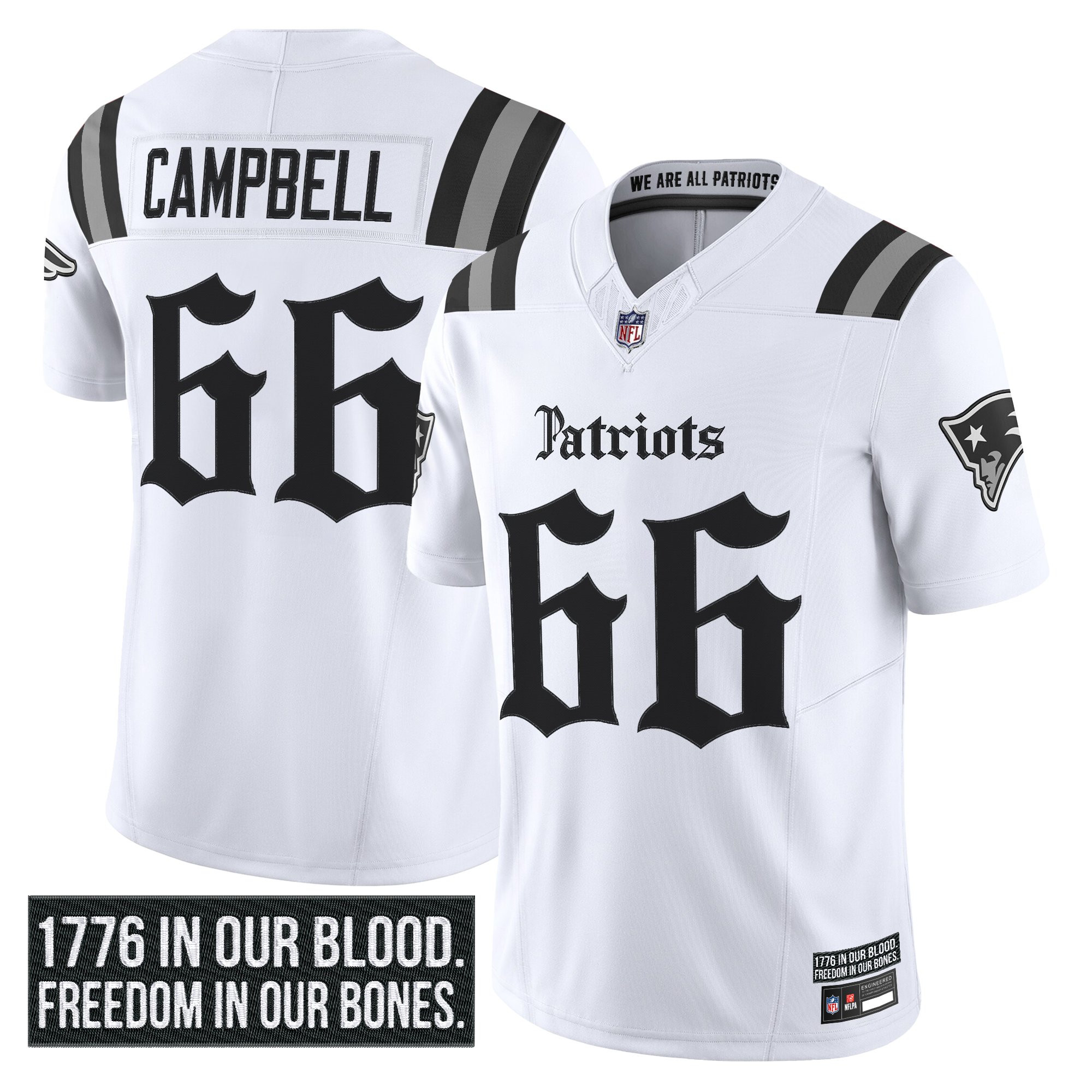 Will Campbell Men's New England Patriots Gothic Revolution Edition Vapor Limited White Jersey - All Stitched