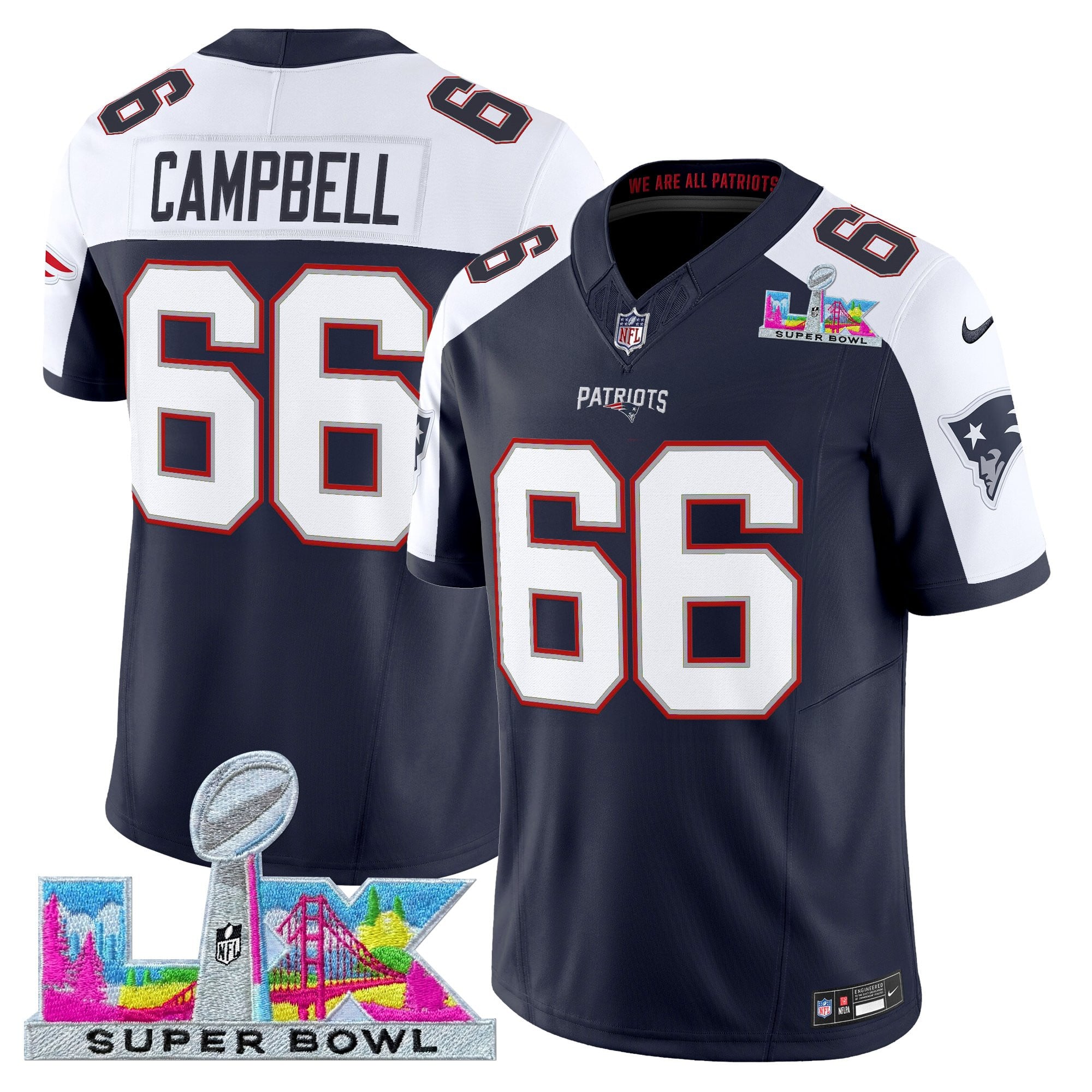 Will Campbell Men's New England Patriots Super Bowl LX Vapor Limited Navy Alternate Jersey - All Stitched