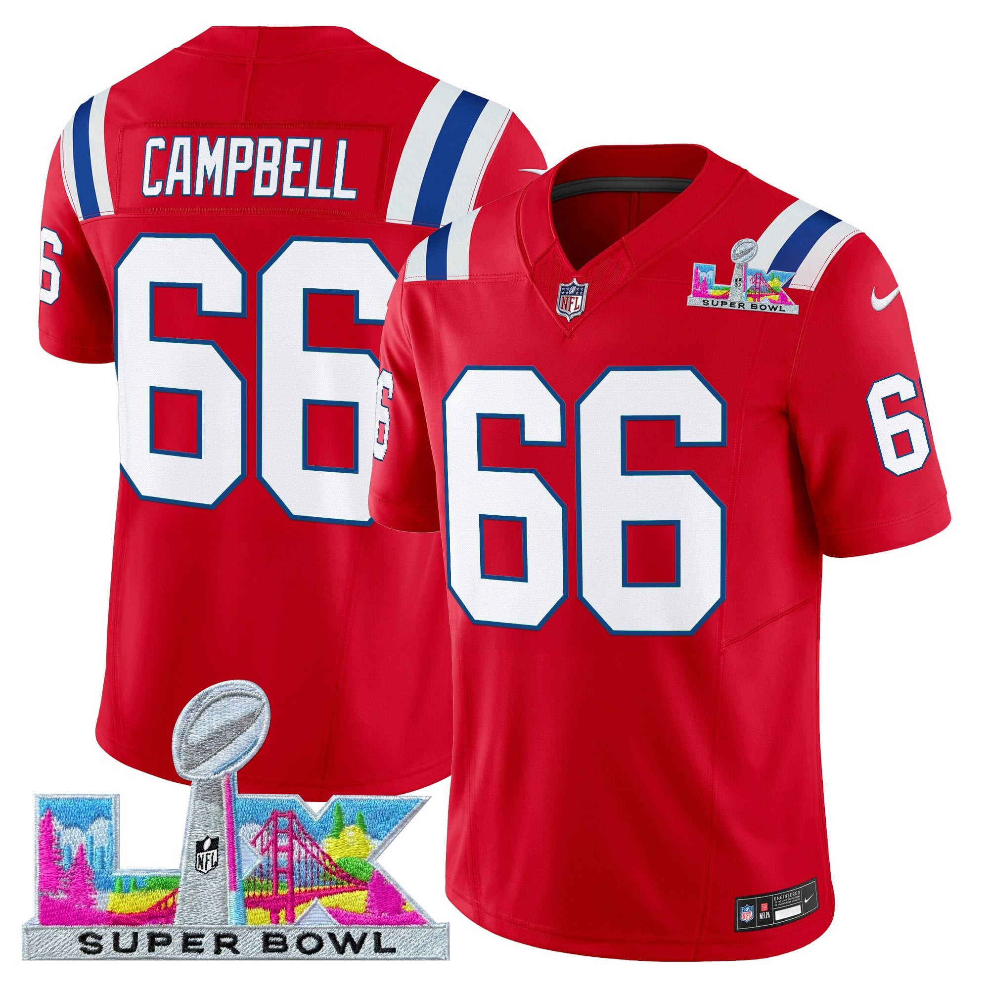 Will Campbell Men's New England Patriots Super Bowl LX Vapor Limited Red Jersey - All Stitched