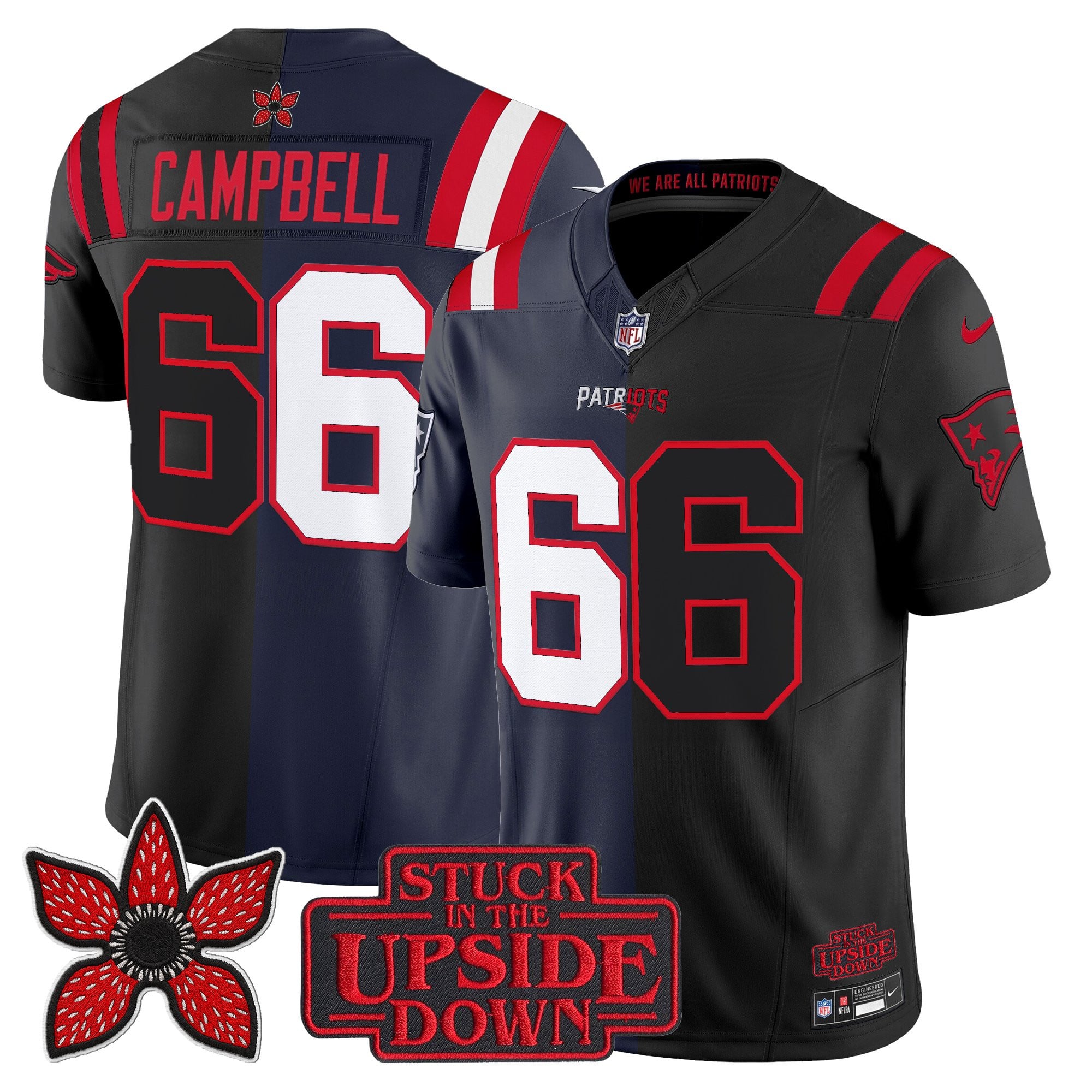 Will Campbell Men's New England Patriots 'Upside Down Edition Vapor Limited Navy-Black Jersey - All Stitched