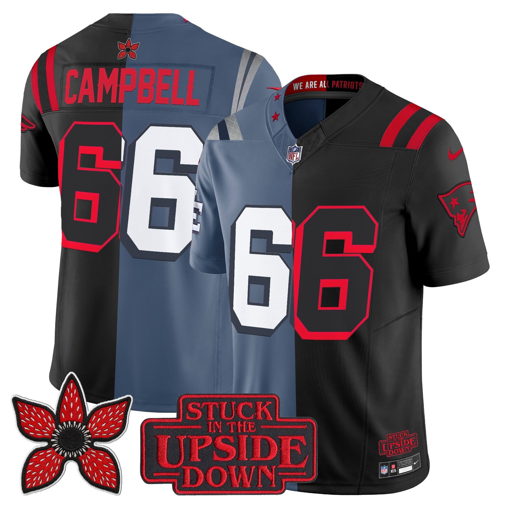 Will Campbell Men's New England Patriots 'Upside Down Edition Vapor Limited Storm Blue-Black Jersey - All Stitched