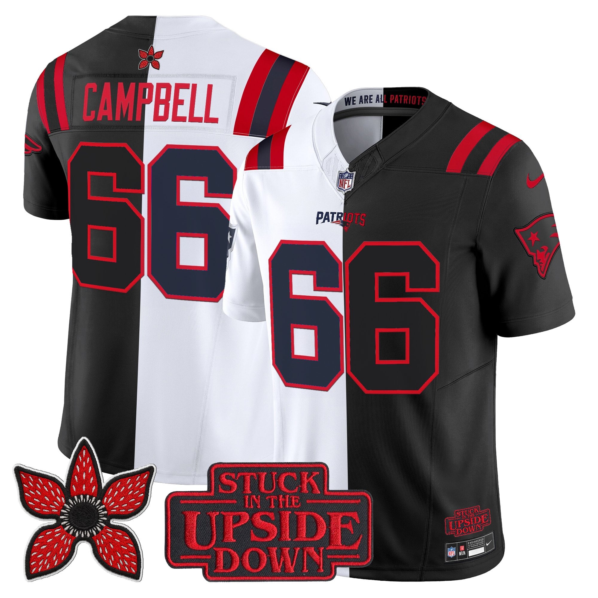 Will Campbell Men's New England Patriots 'Upside Down Edition Vapor Limited White-Black Jersey - All Stitched