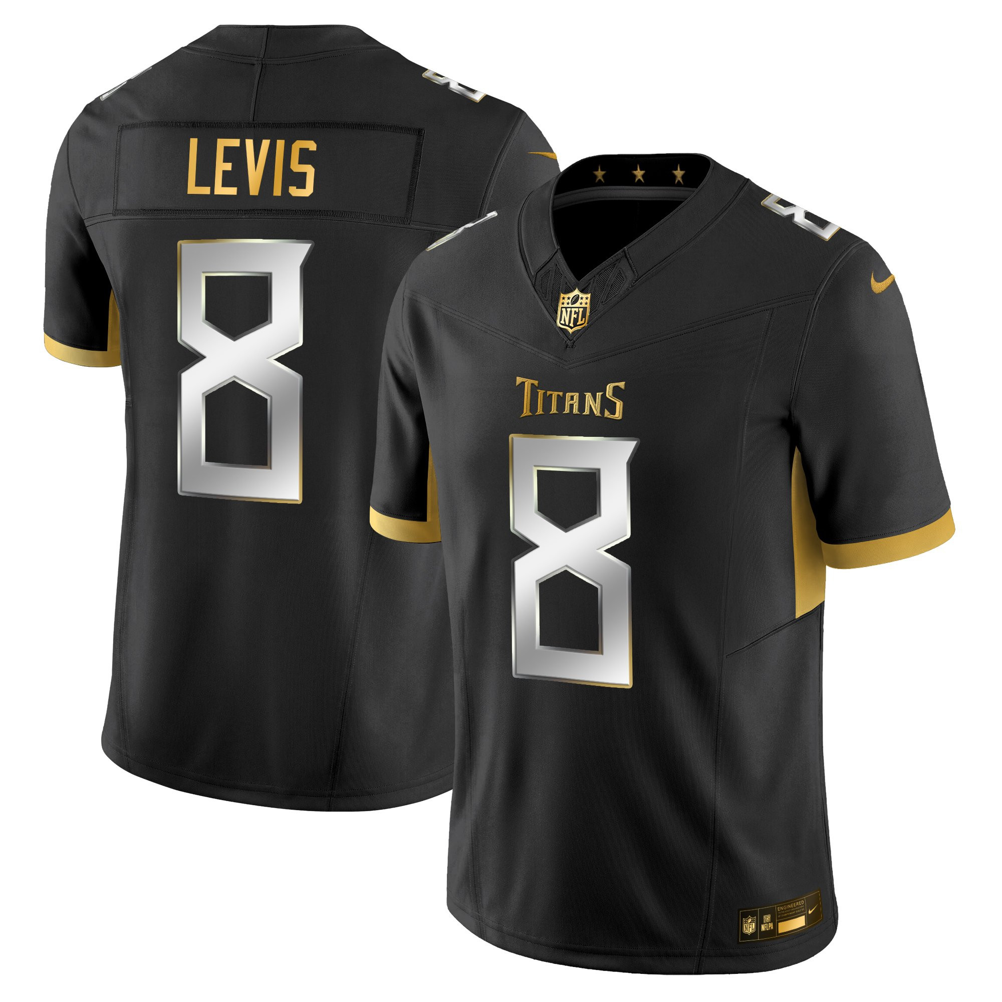 Will Levis Men's Tennessee Titans 2025 Gold Vapor Limited Black Limited Jersey - All Stitched