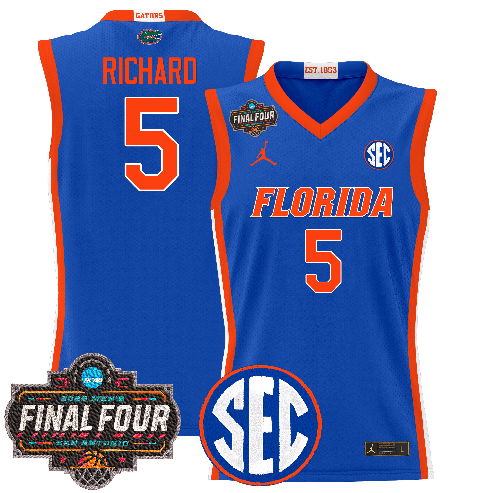 Will Richard Men's Florida Gators 2025 Final Four Patch Basketball Royal Jersey - All Stitched