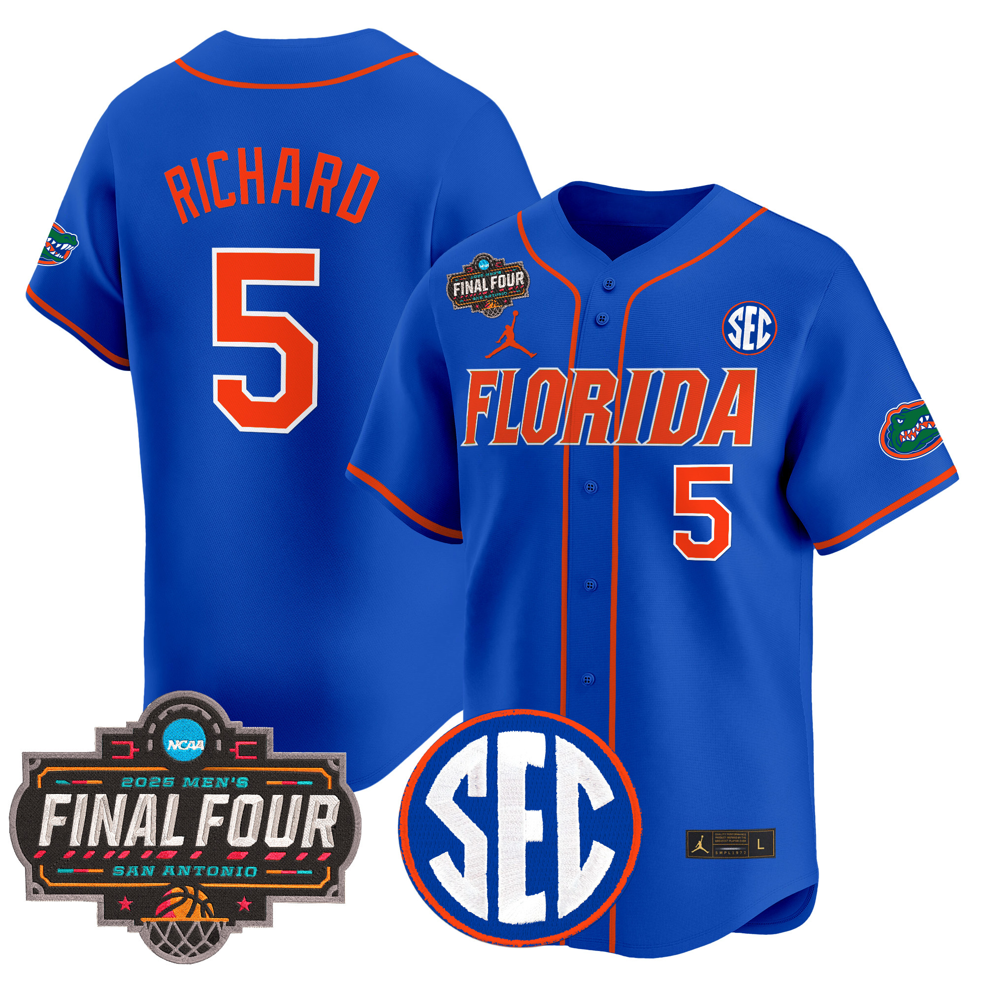 Will Richard Men's Florida Gators 2025 Final Four Patch Vapor Baseball Royal Jersey - All Stitched