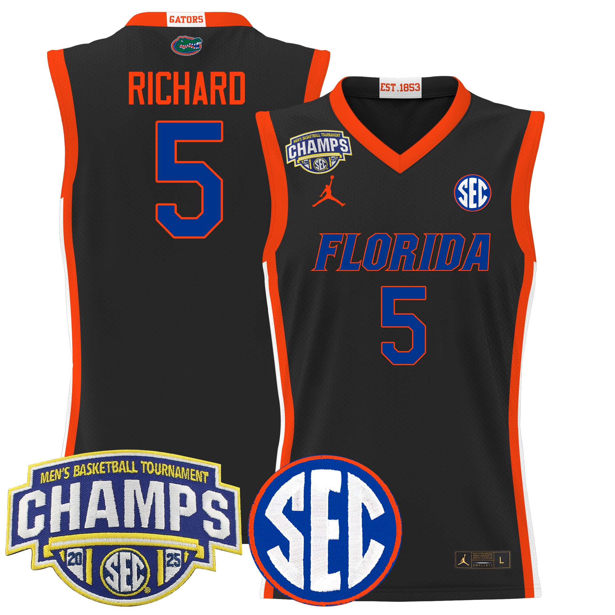 Will Richard Men's Florida Gators 2025 SEC Conference Tournament Champions Basketball Black Jersey - All Stitched
