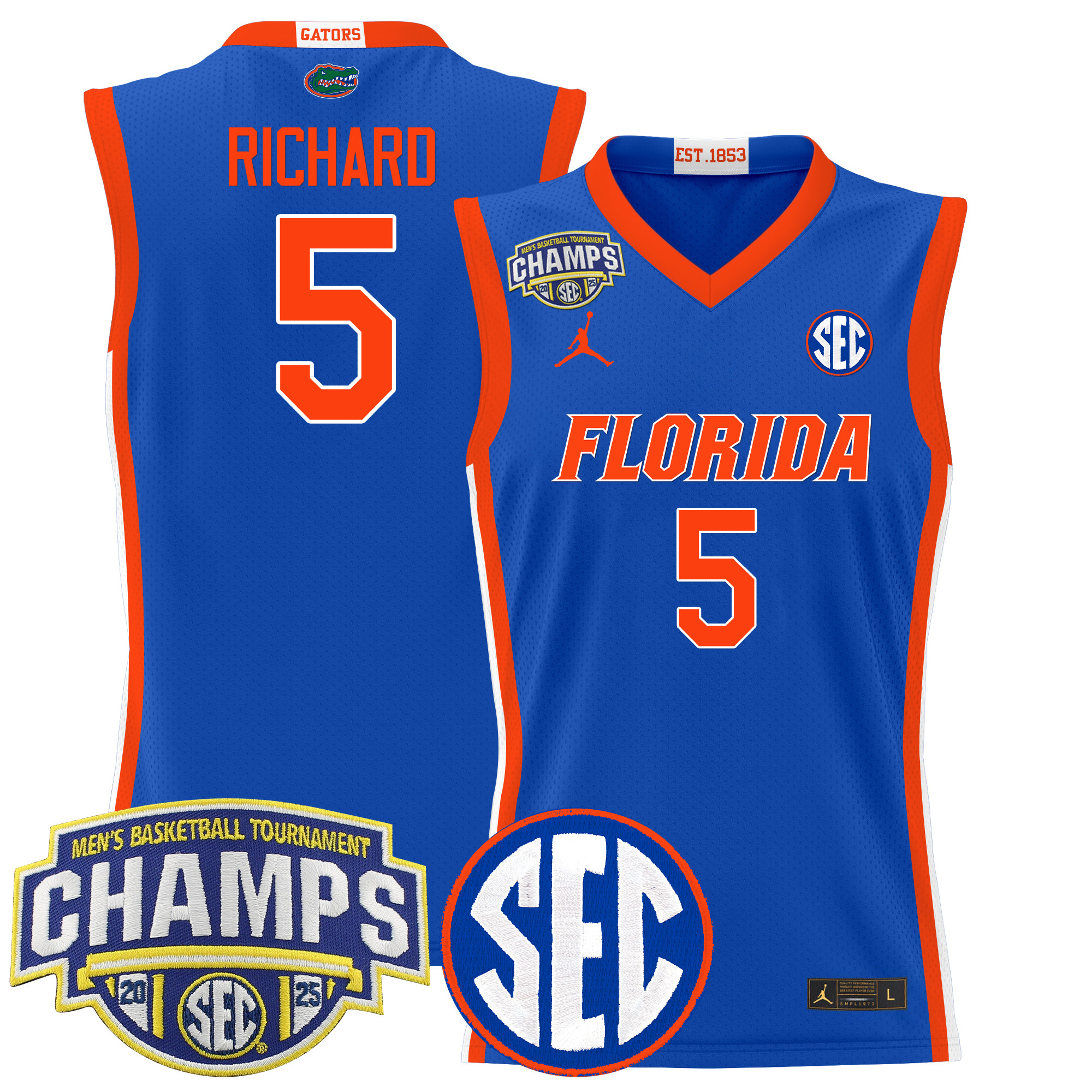 Will Richard Men's Florida Gators 2025 SEC Conference Tournament Champions Basketball Royal Jersey - All Stitched