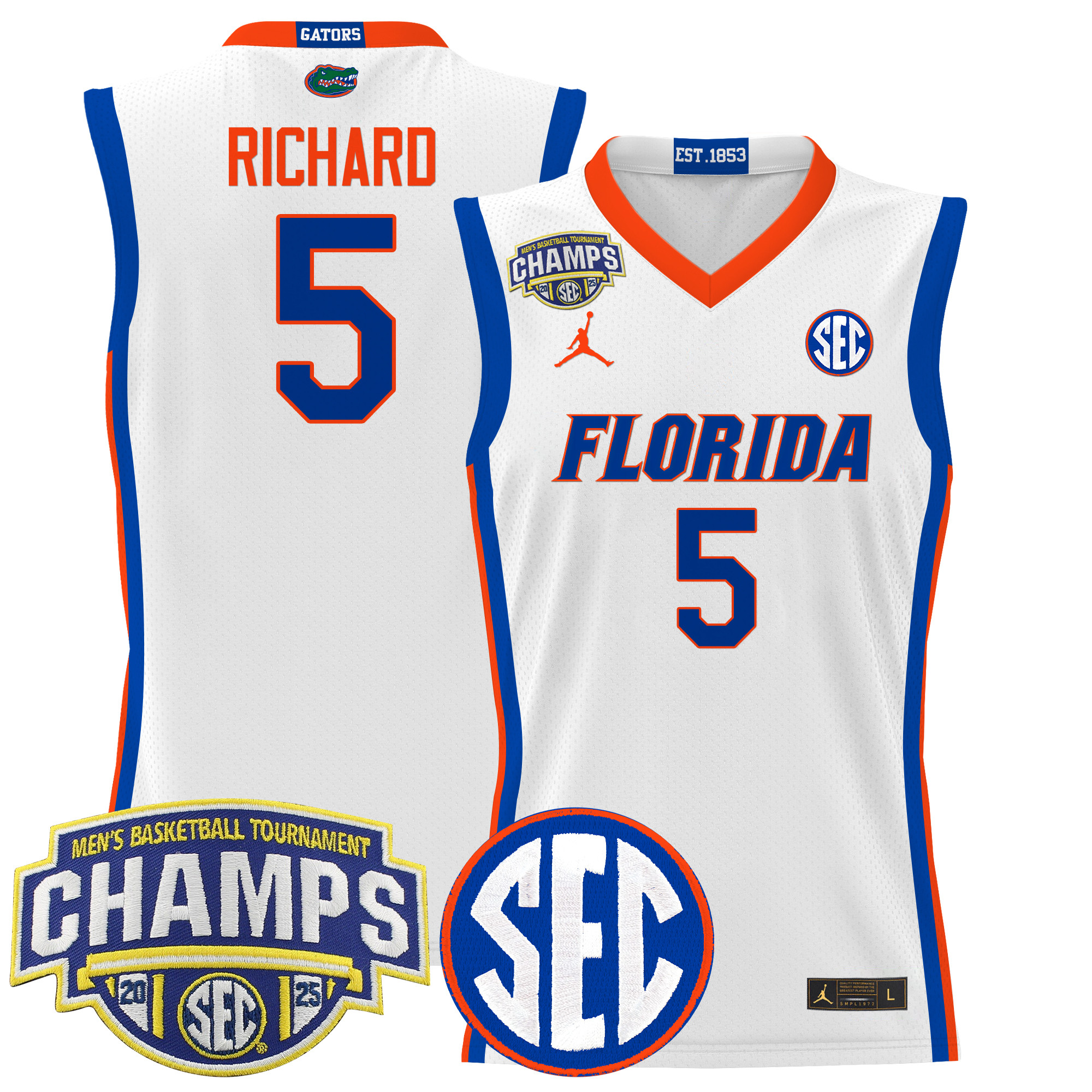 Will Richard Men's Florida Gators 2025 SEC Conference Tournament Champions Basketball White Jersey - All Stitched