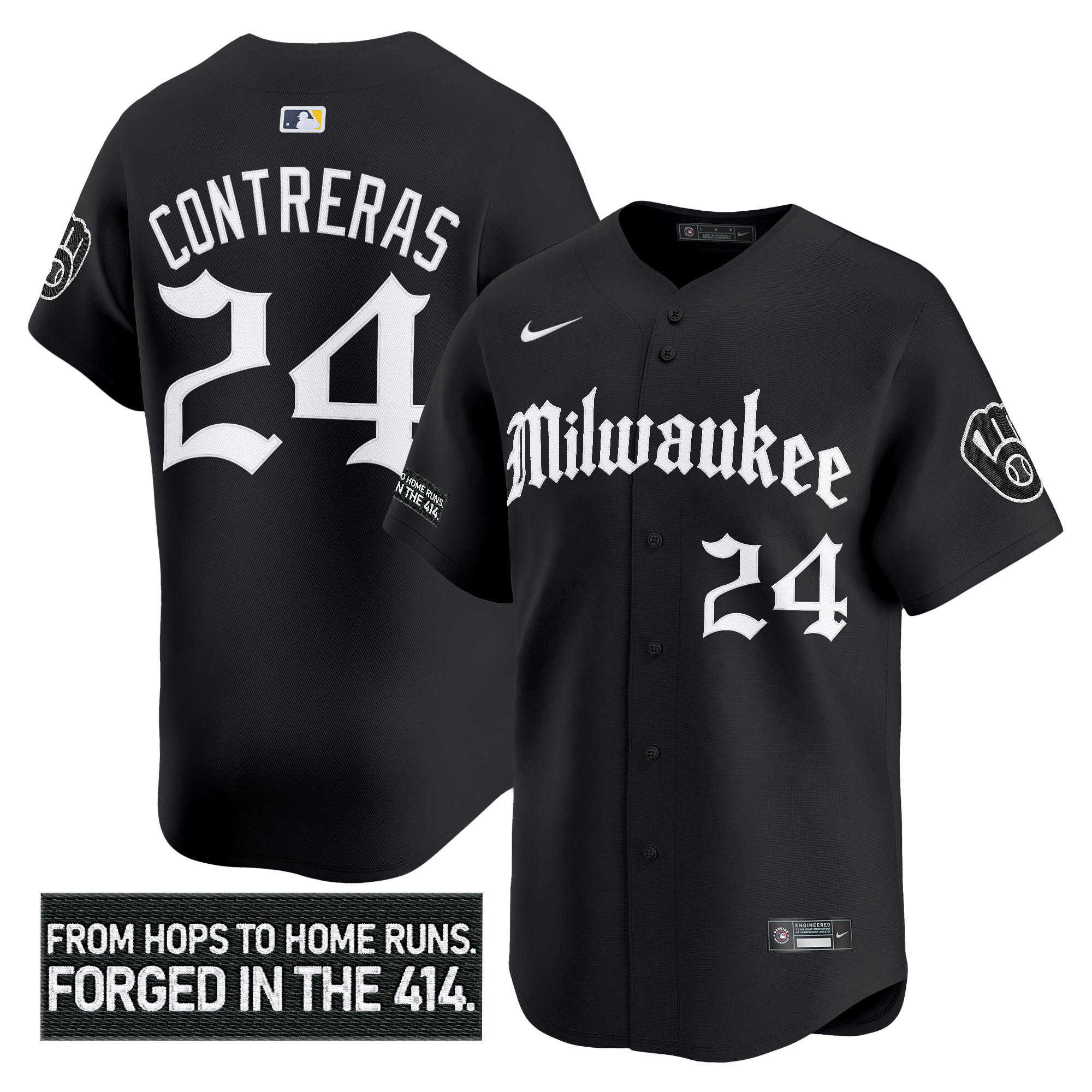 William Contreras Men's Milwaukee Brewers Gothic 414 Shadows Edition Vapor Premier Limited Black Jersey - All Stitched