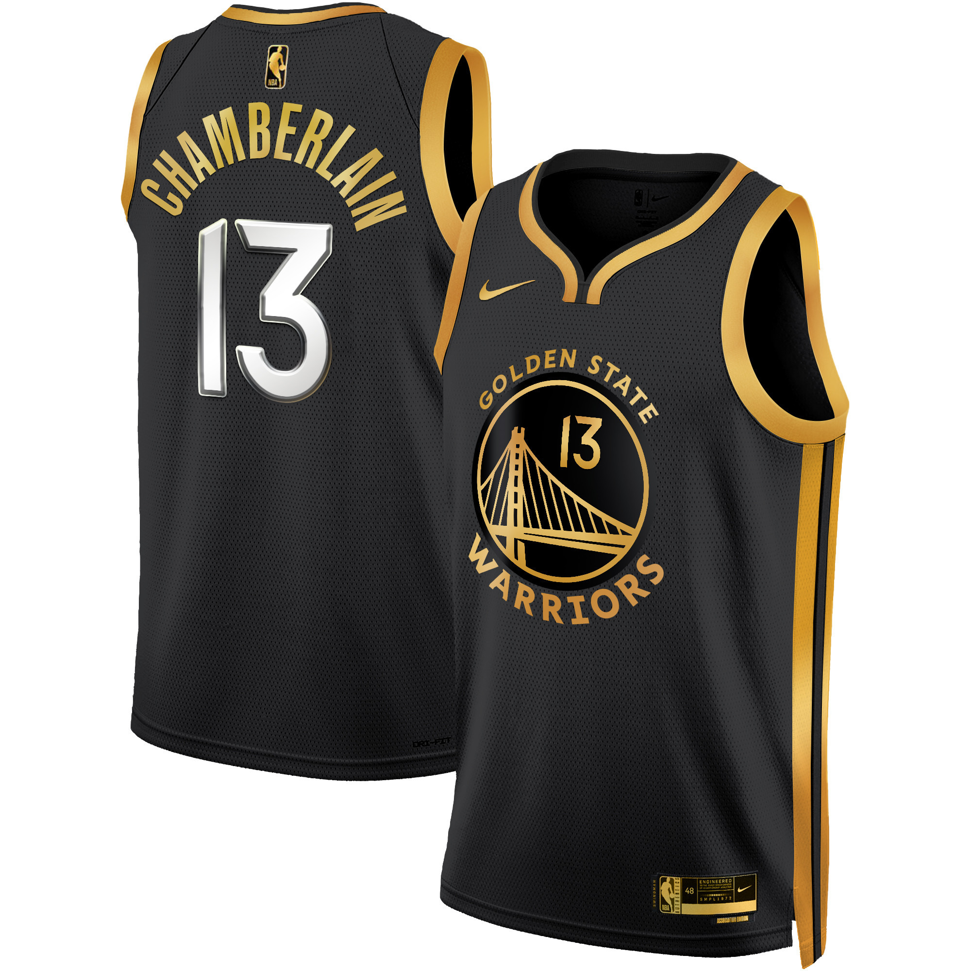 Wilt Chamberlain Men's Golden State Warriors 2025 Swingman Black Gold Jersey - All Stitched