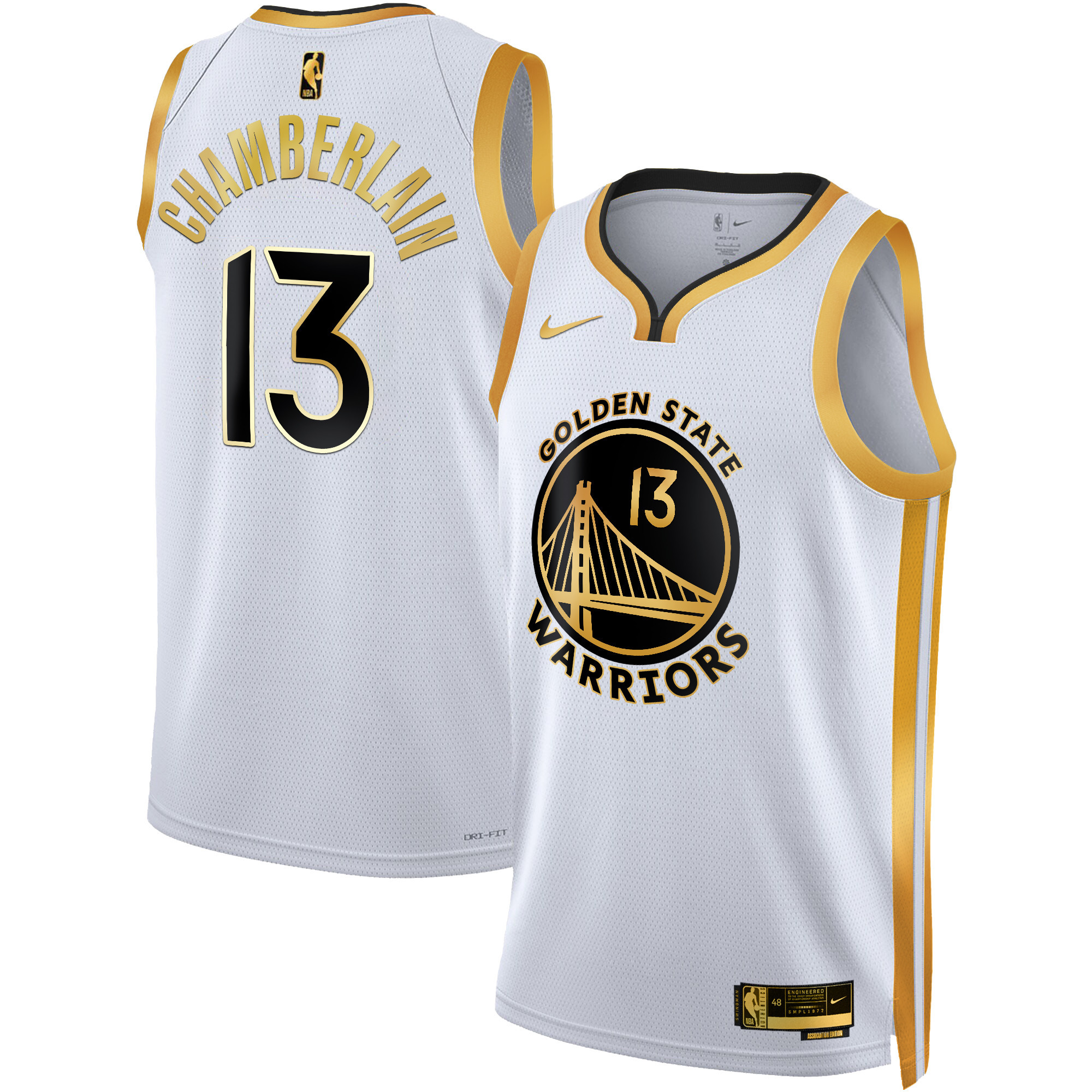 Wilt Chamberlain Men's Golden State Warriors 2025 Swingman White Gold Jersey - All Stitched