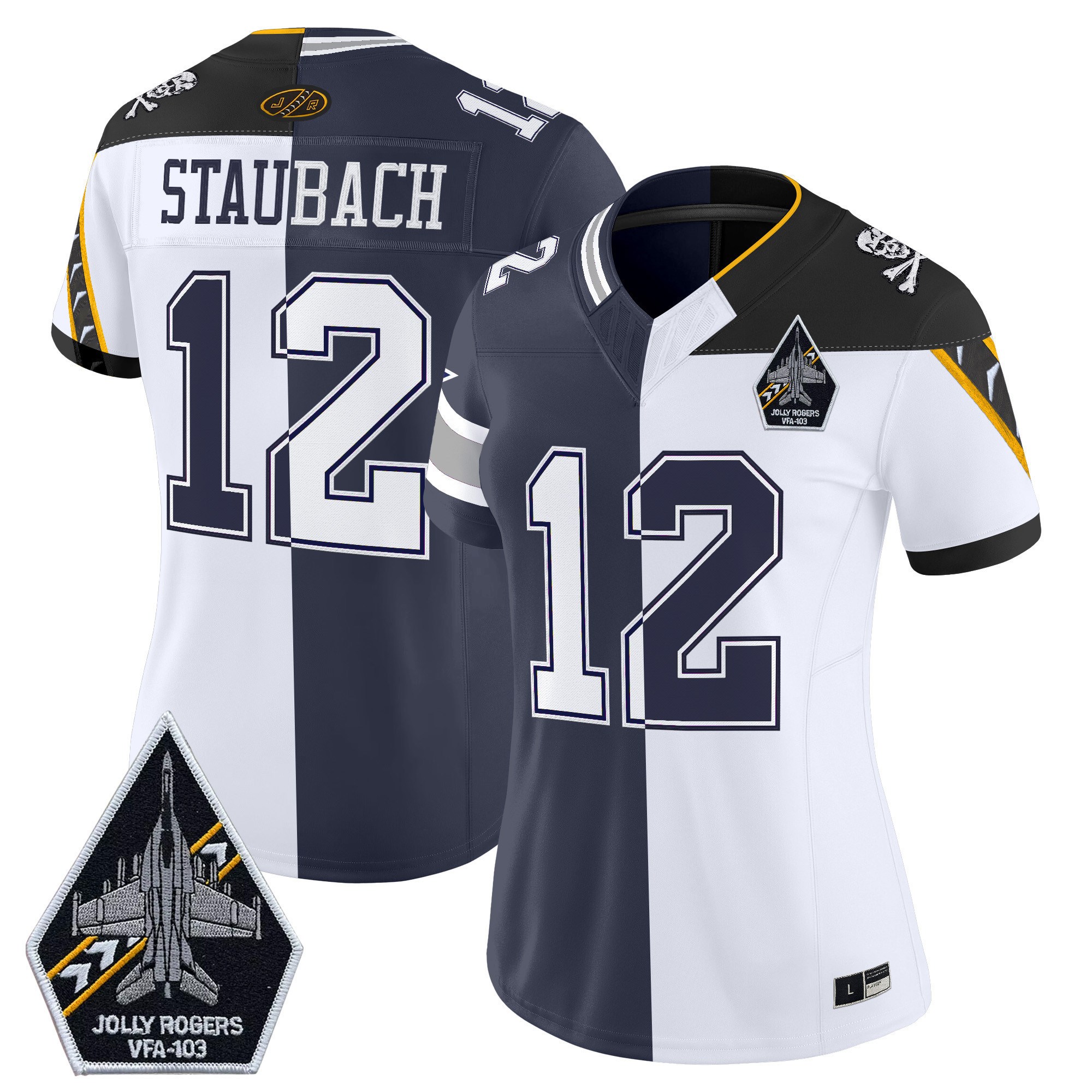 Women's #12 Roger Staubach Split Dallas Cowboys x Navy Midshipmen Vapor Limited Roger Staubach Jersey - All Stitched
