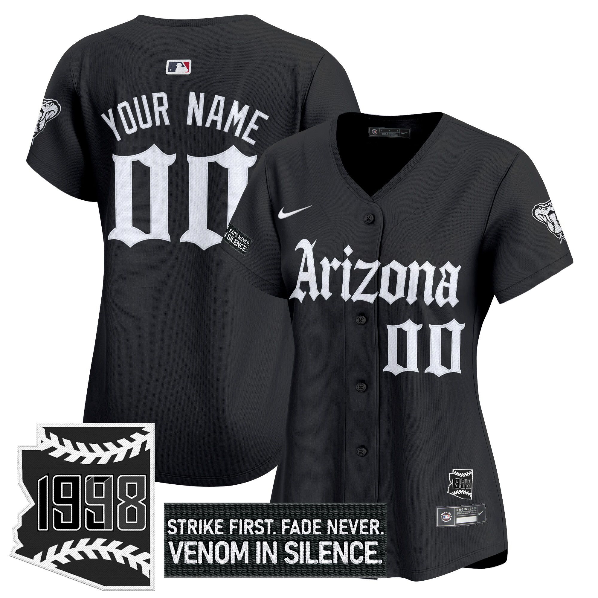 Women's Arizona Diamondbacks Gothic Desert Fang Edition Vapor Premier Limited Custom Black Jersey - All Stitched