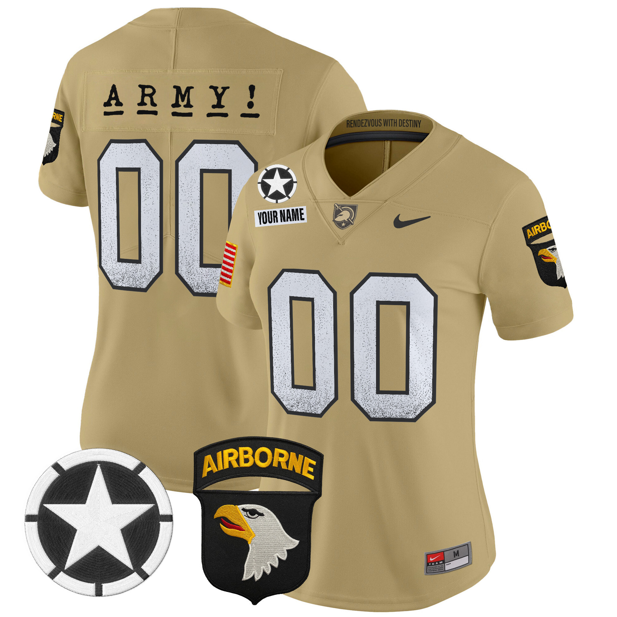 Women's Army Black Knights 2025 Screaming Eagles Vapor Limited Custom Tan Jersey - All Stitched
