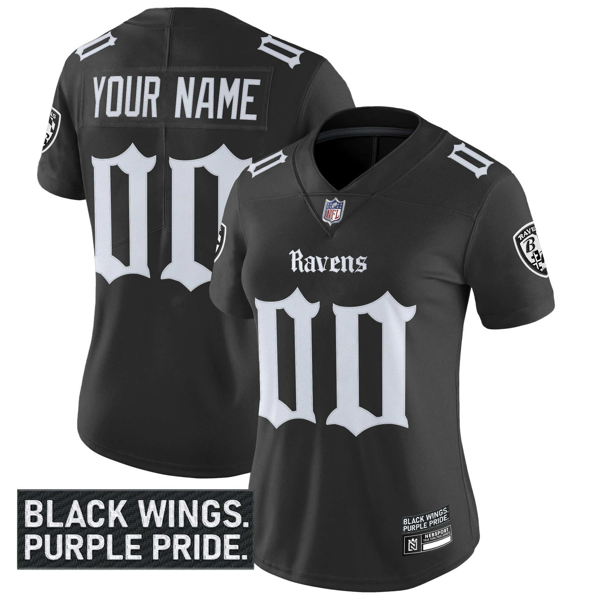 Women's Baltimore Ravens Gothic Nevermore Edition Vapor Limited Custom Black Jersey - All Stitched
