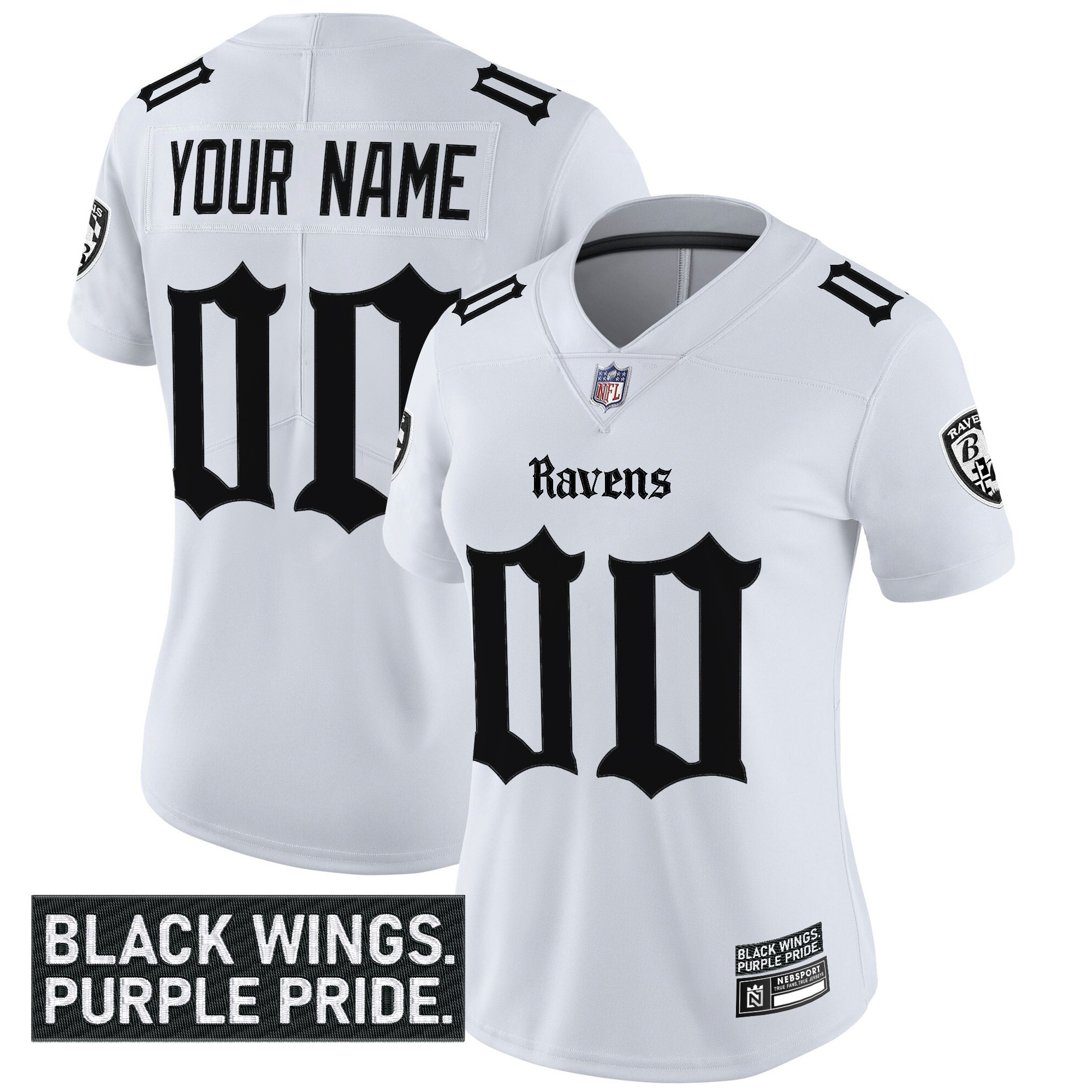 Women's Baltimore Ravens Gothic Nevermore Edition Vapor Limited Custom White Jersey - All Stitched