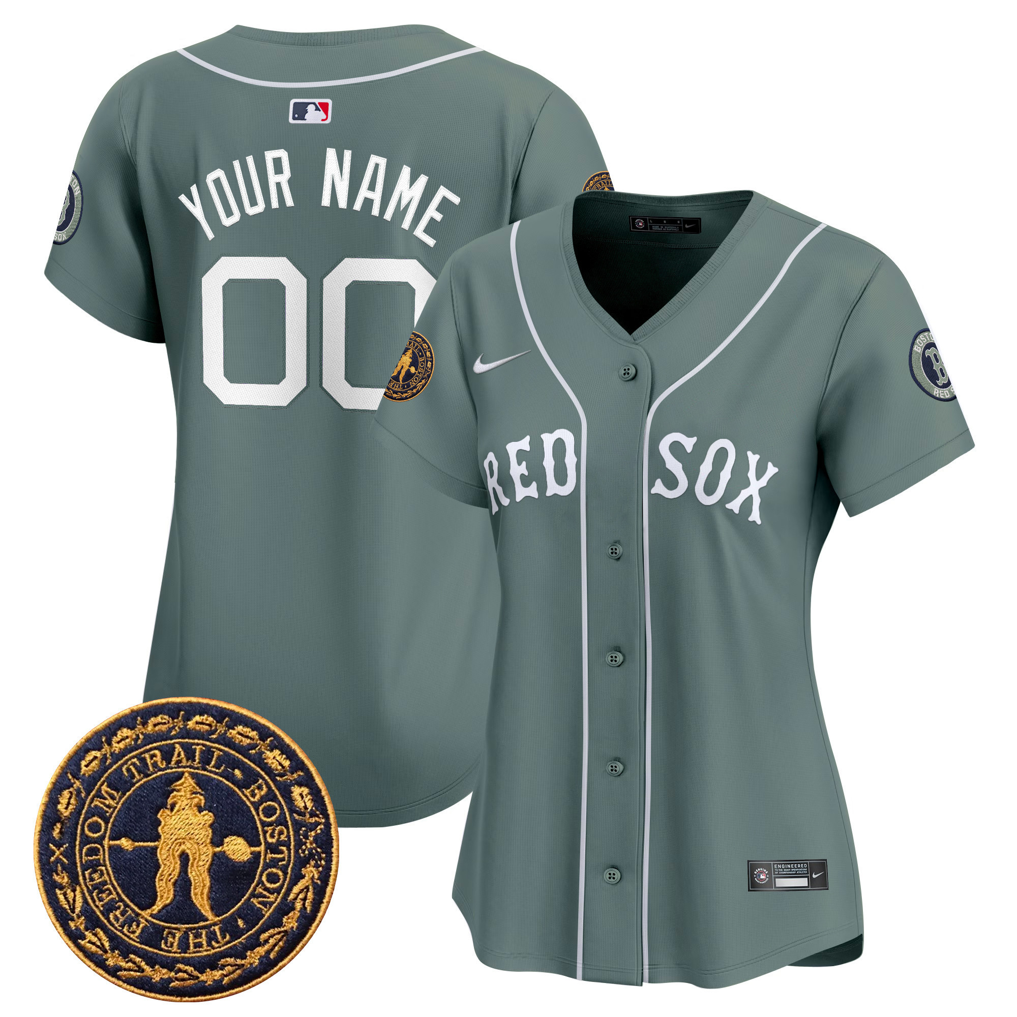 Women's Boston Red Sox Freedom Trail Patch Vapor Premier Limited Custom Green Jersey - All Stitched