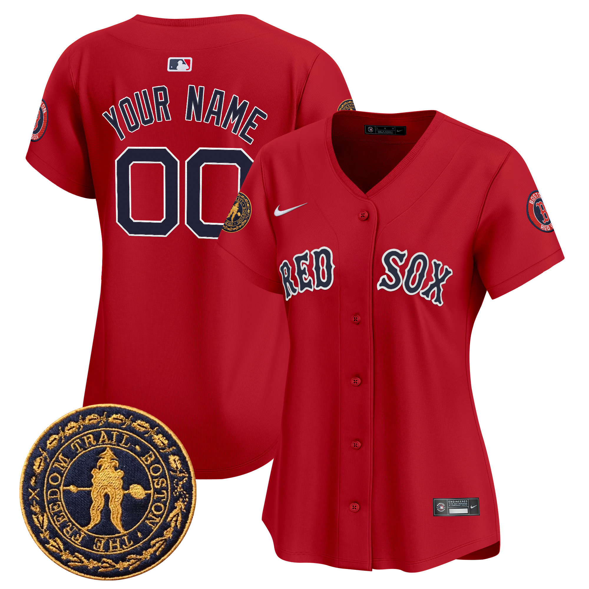 Women's Boston Red Sox Freedom Trail Patch Vapor Premier Limited Custom Red Jersey - All Stitched