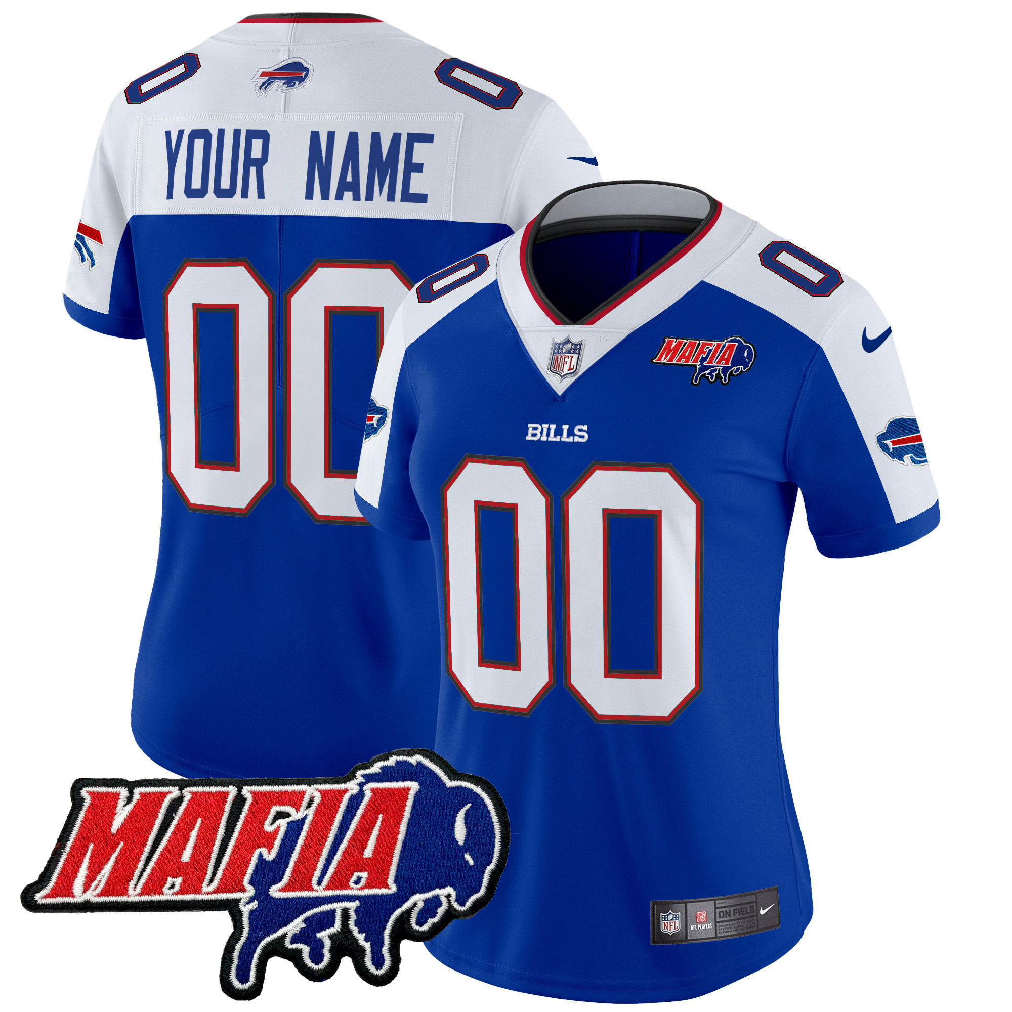 Women's Buffalo Bills 2024 Buffalo Bills Mafia Patch Vapor Limited Custom Royal Alternate Jersey - All Stitched