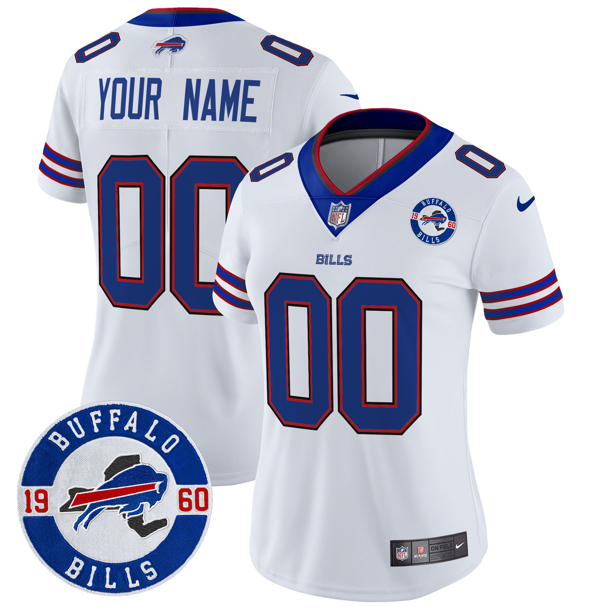 Women's Buffalo Bills 2024 Vapor Limited Custom White Jersey - Est. 1960 Patch - All Stitched