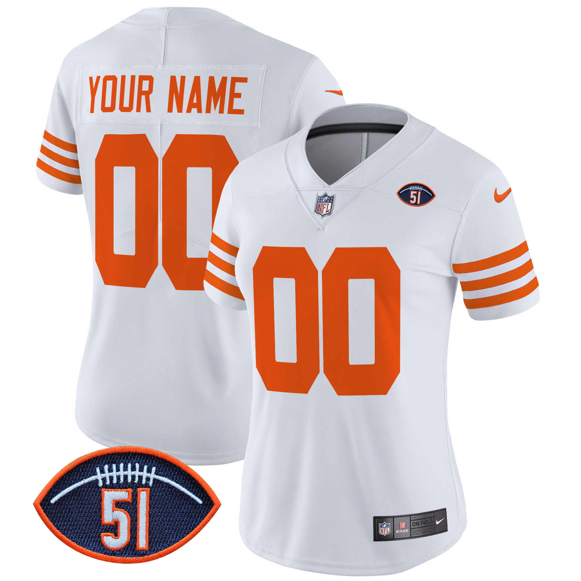 Women's Chicago Bears Dick Butkus Patch Throwback Vapor Limited Custom White Jersey - All Stitched