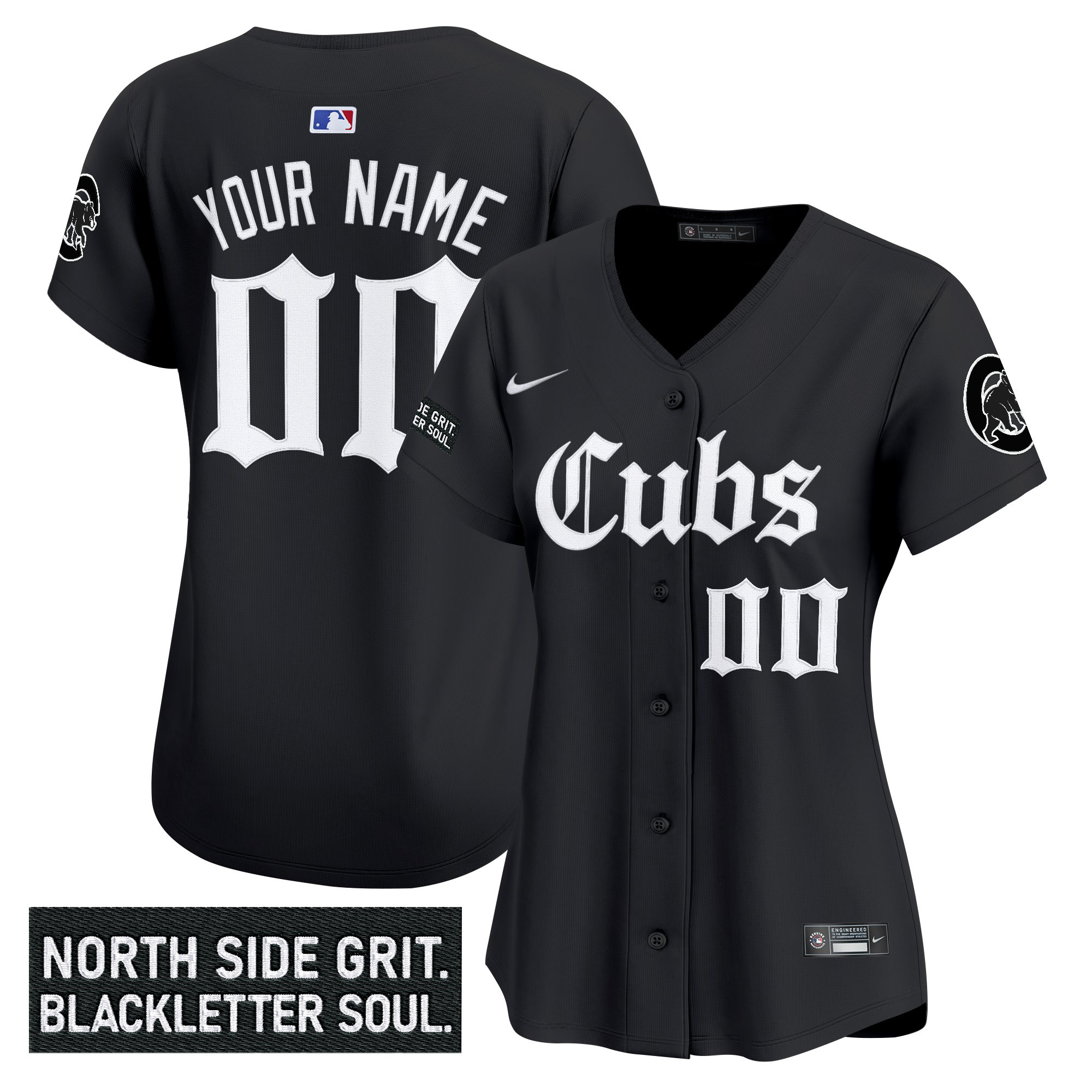 Women's Chicago Cubs 'Gothic North Side Edition Vapor Premier Limited Custom Black Jersey - All Stitched