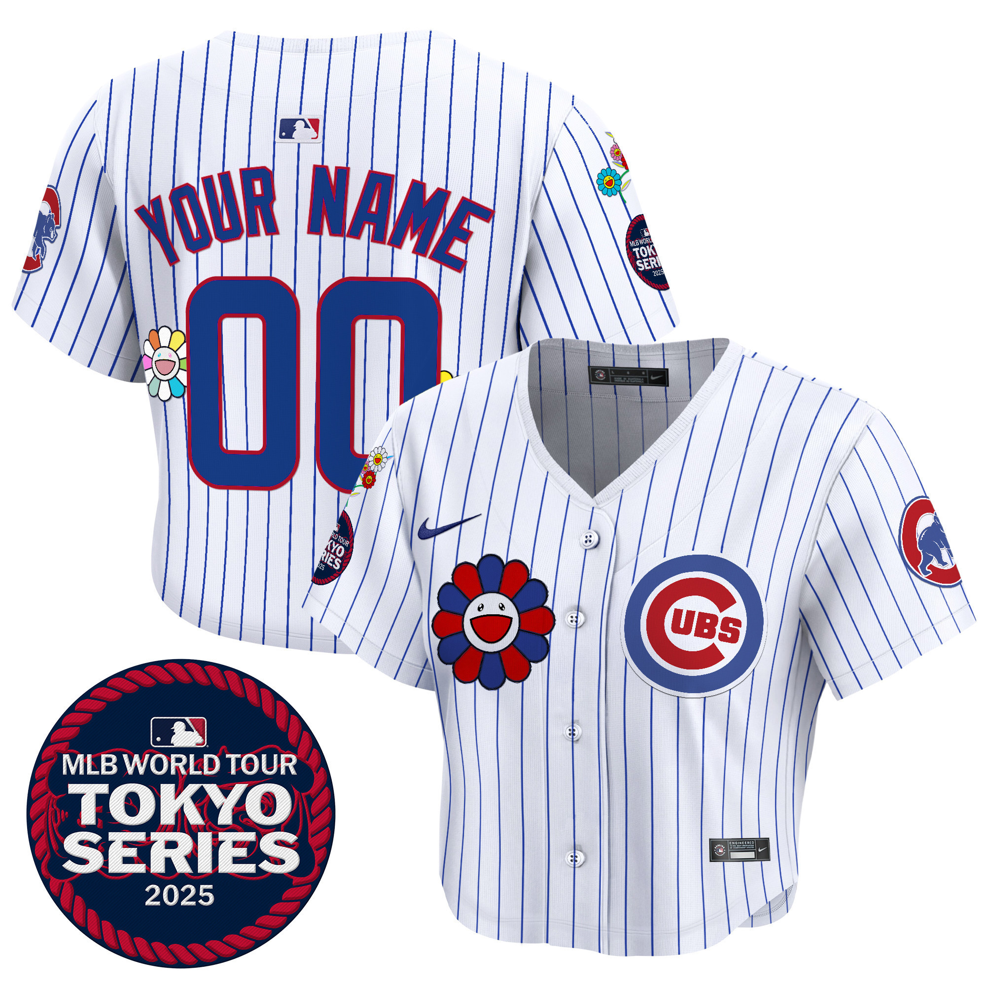 Women's Chicago Cubs Tokyo Series 2025 Crop Top Baseball Custom Pinstripe Jersey - Stitched