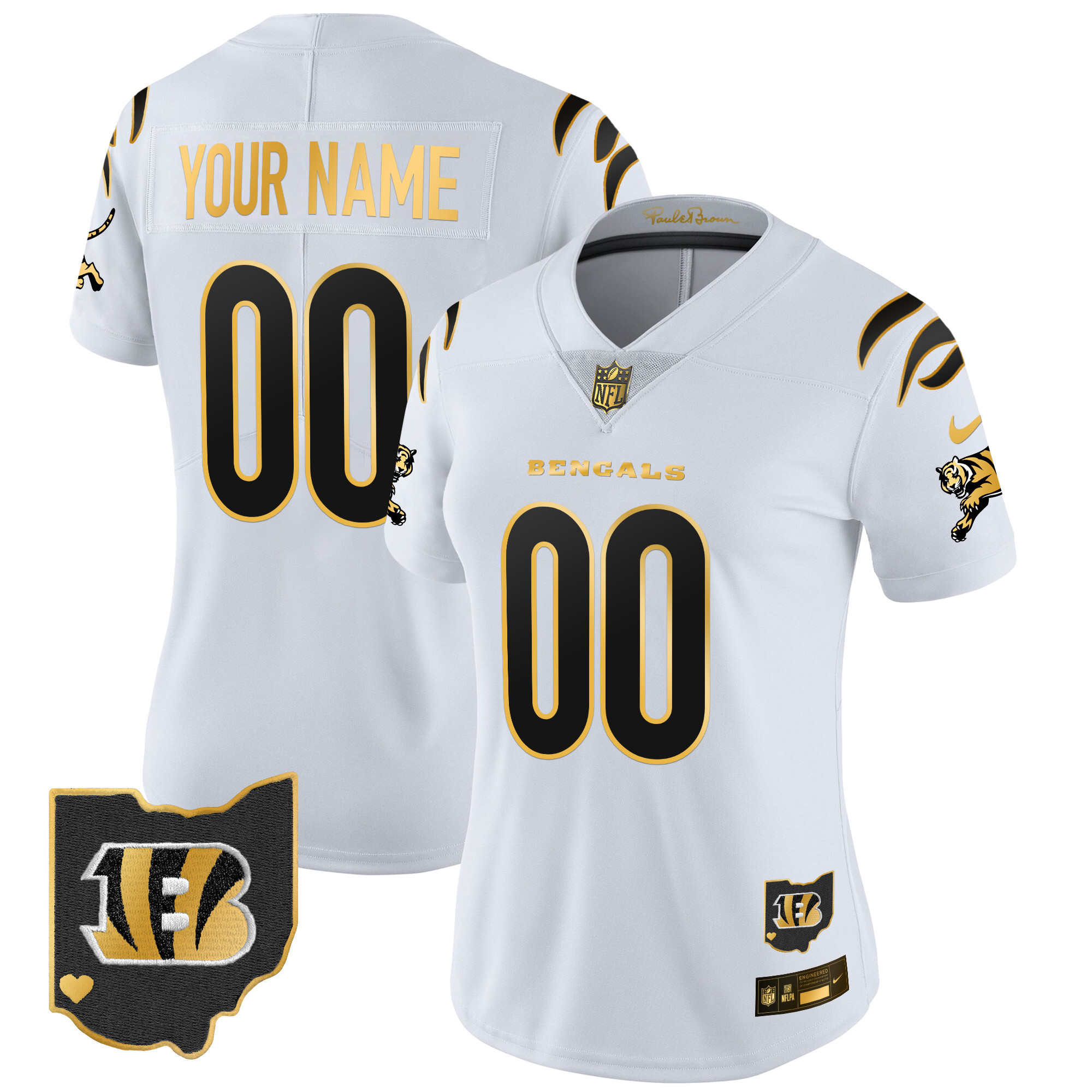 Women's Cincinnati Bengals 2024 Gold Vapor Limited Custom White Gold Jersey - All Stitched