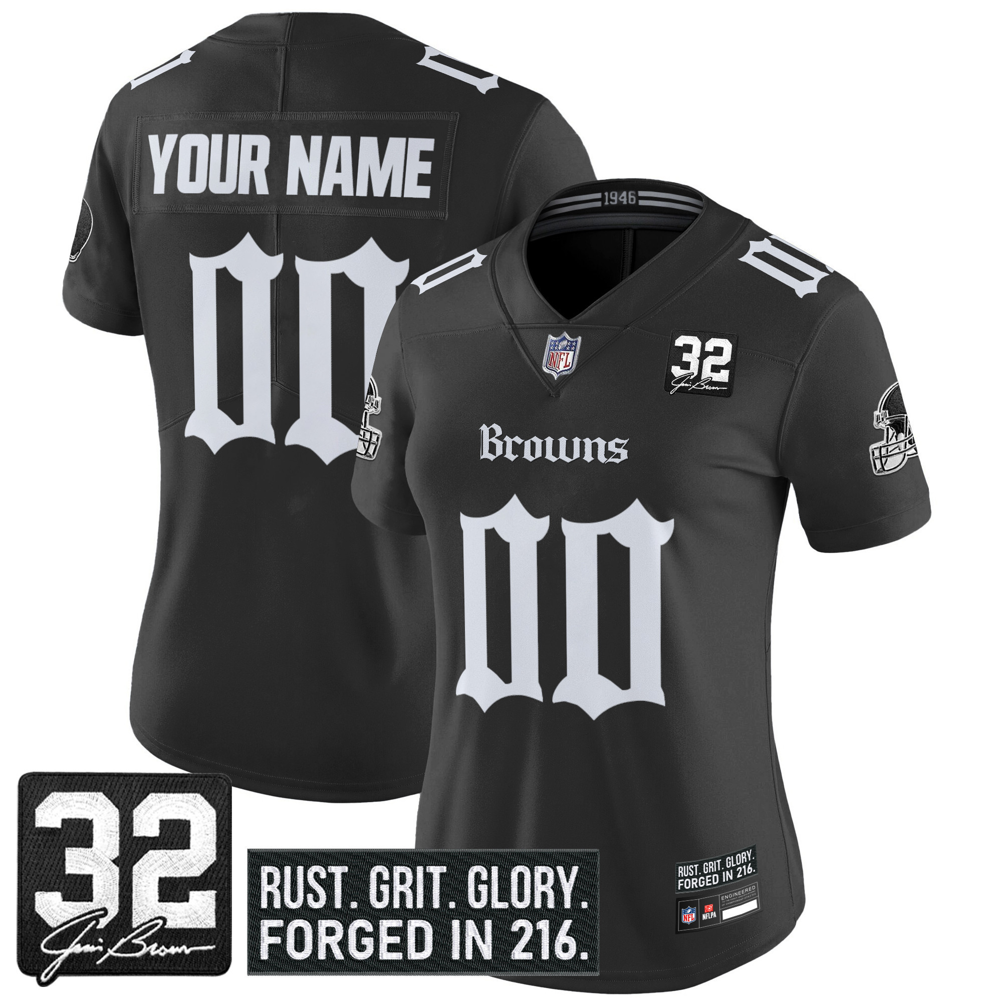 Women's Cleveland Browns Gothic Dawg Shadows Drop Vapor Limited Custom Black Jersey - All Stitched