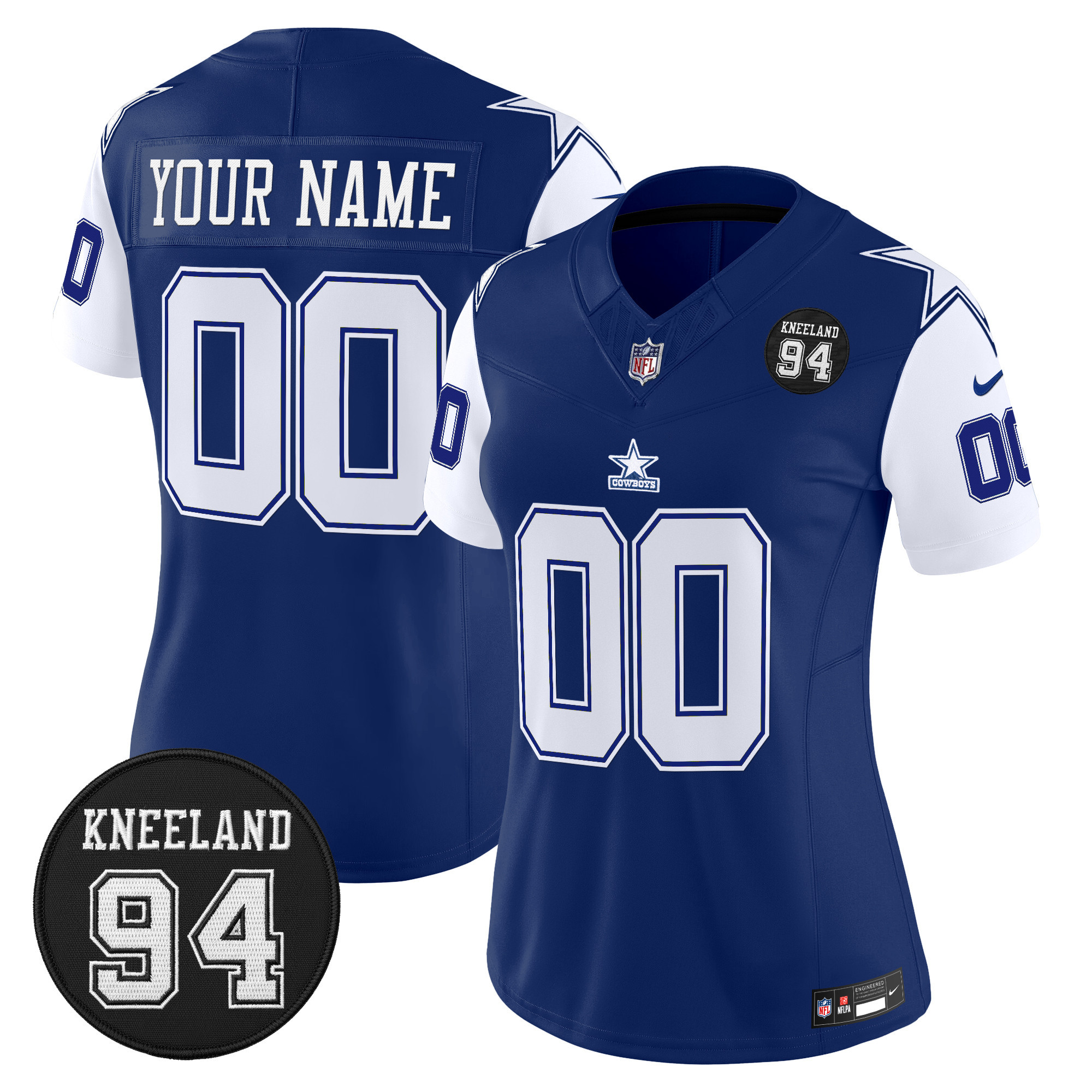 Women's Dallas Cowboys #94 Marshawn Kneeland Memorial Patch Vapor Limited Custom Throwback Jersey - All Stitched