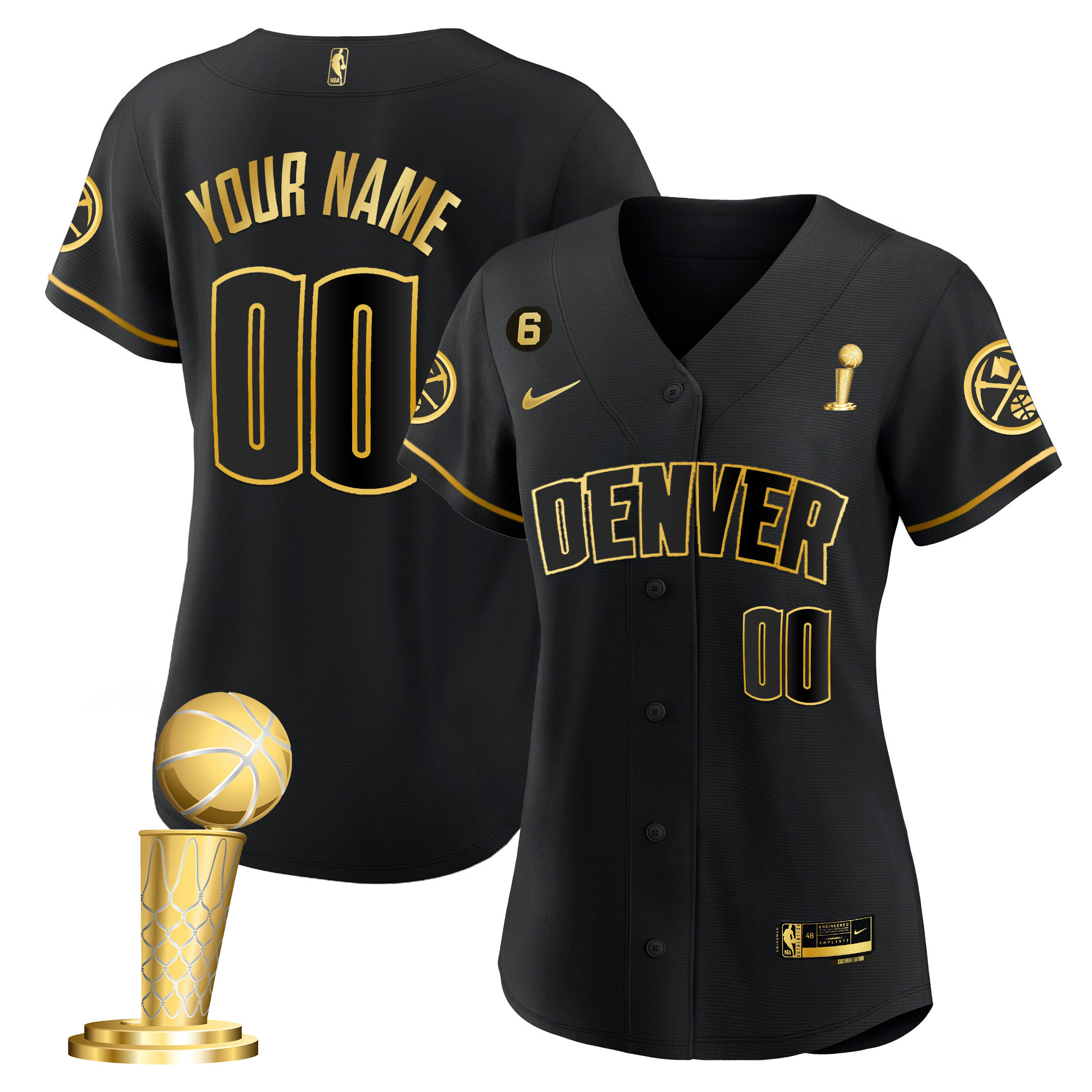 Women's Denver Nuggets 2023 Champions Flex Base Custom Black Gold Jersey - All Stitched