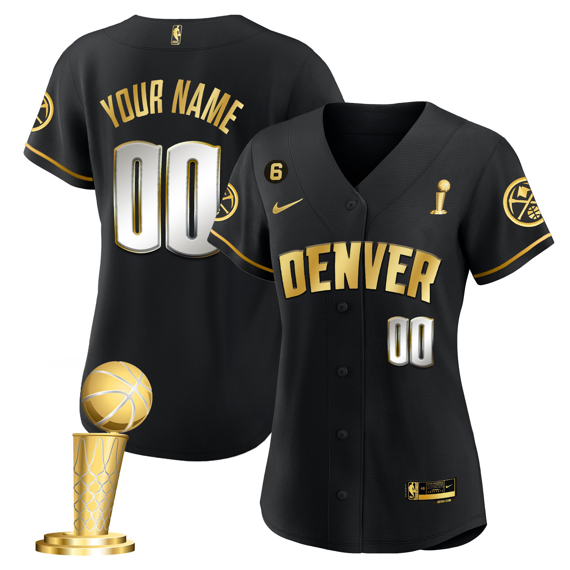 Women's Denver Nuggets 2023 Champions Flex Base Custom Black Limited Jersey - All Stitched