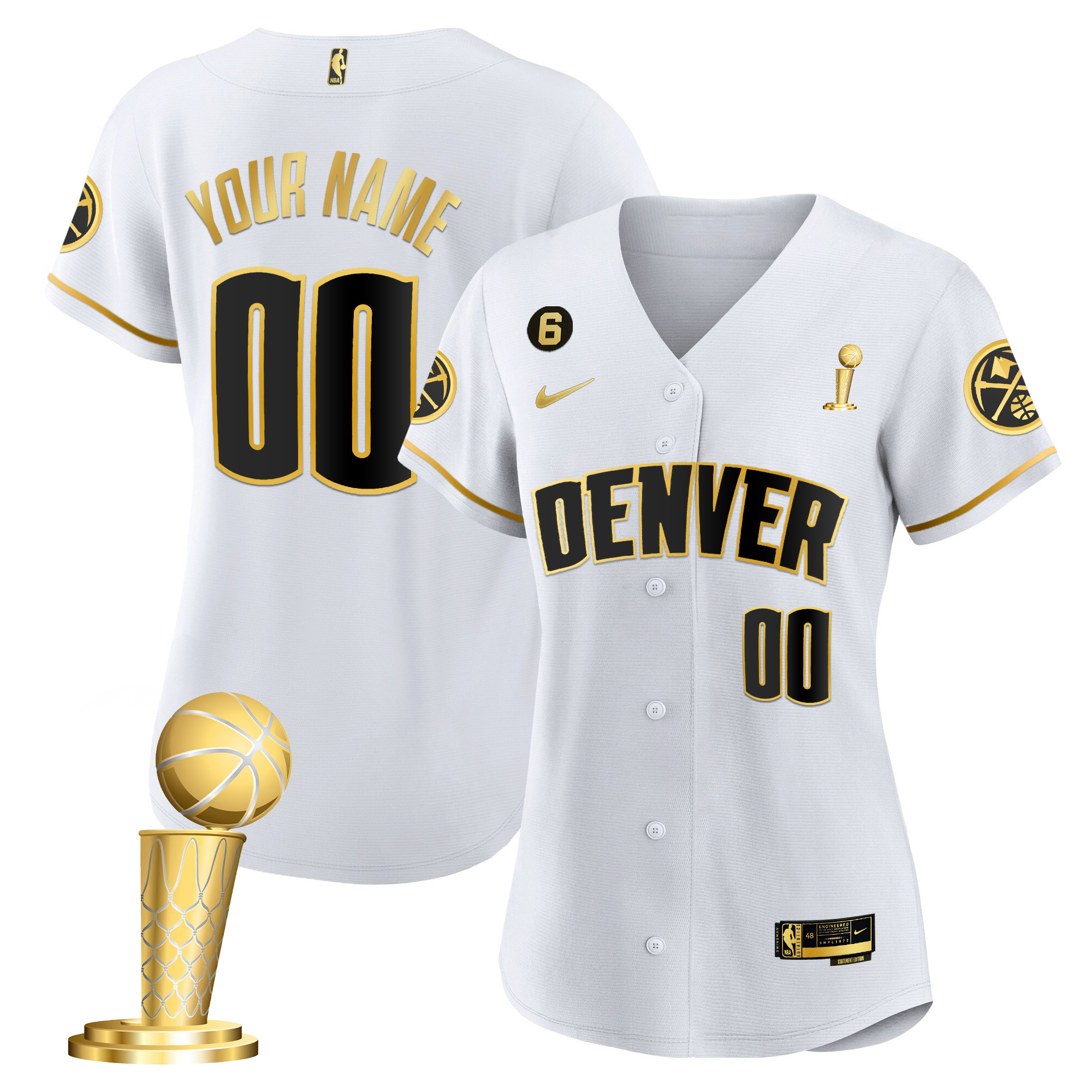 Women's Denver Nuggets 2023 Champions Flex Base Custom White Gold Jersey - All Stitched
