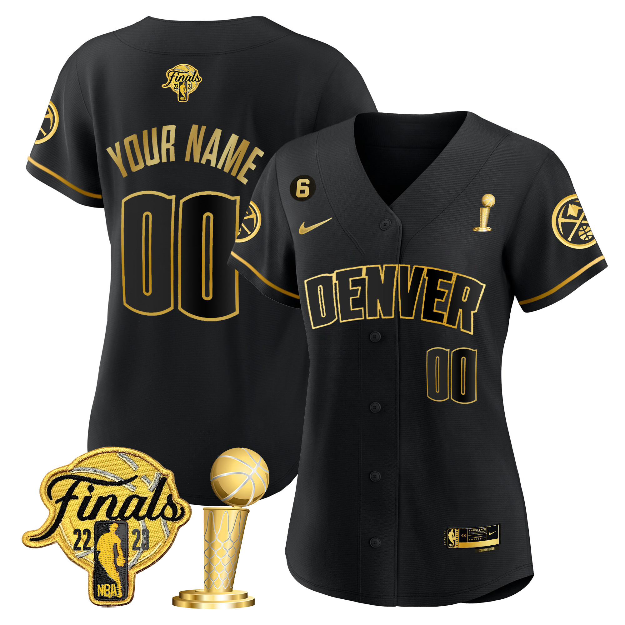Women's Denver Nuggets 2023 Finals & Champions Flex Base Custom Black Gold Jersey - All Stitched