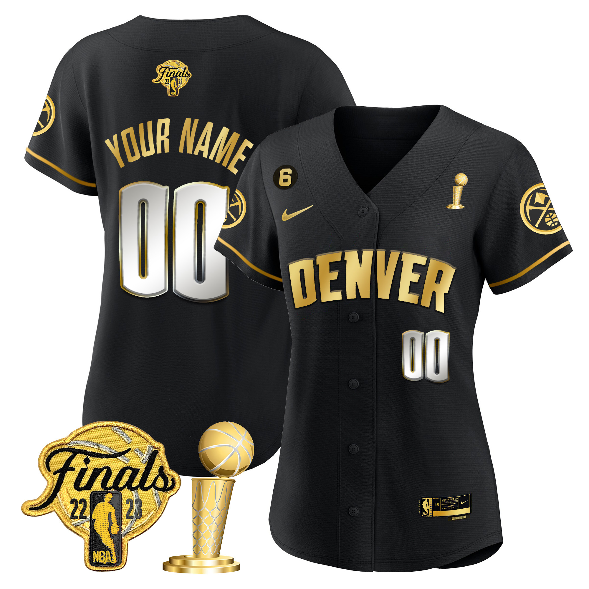 Women's Denver Nuggets 2023 Finals & Champions Flex Base Custom Black Limited Jersey - All Stitched