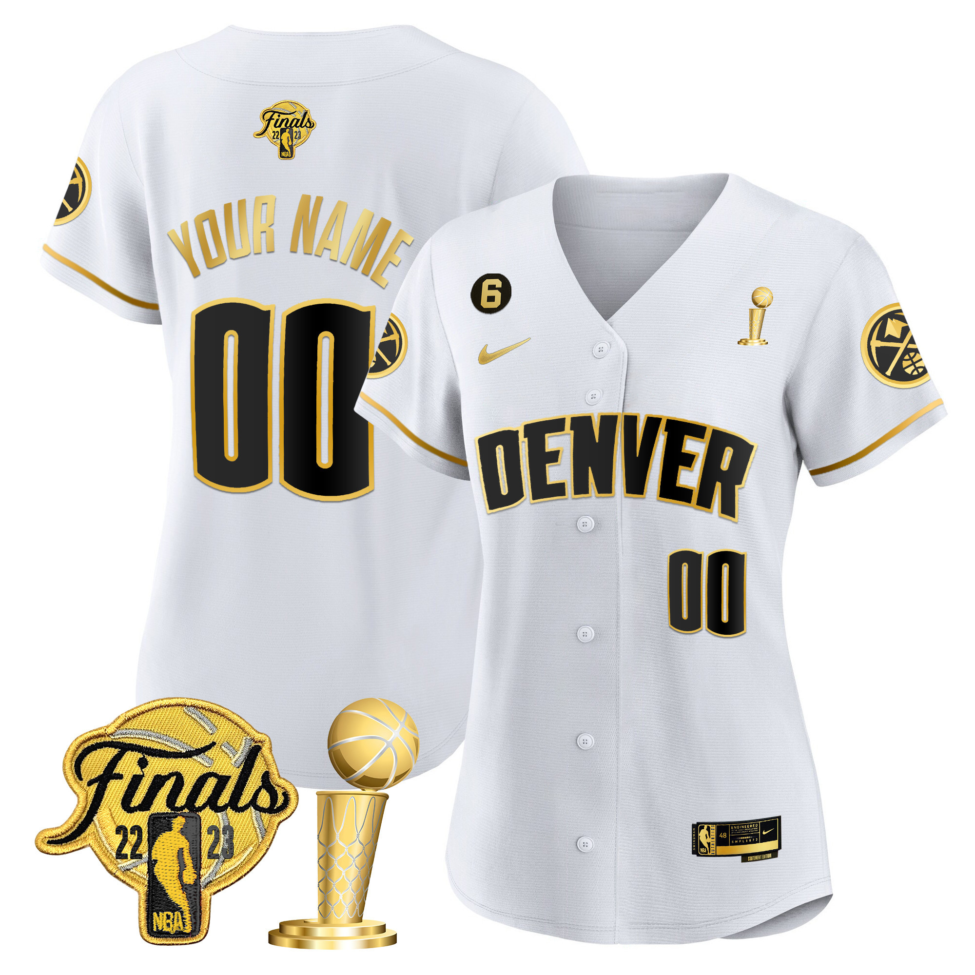 Women's Denver Nuggets 2023 Finals & Champions Flex Base Custom White Gold Jersey - All Stitched