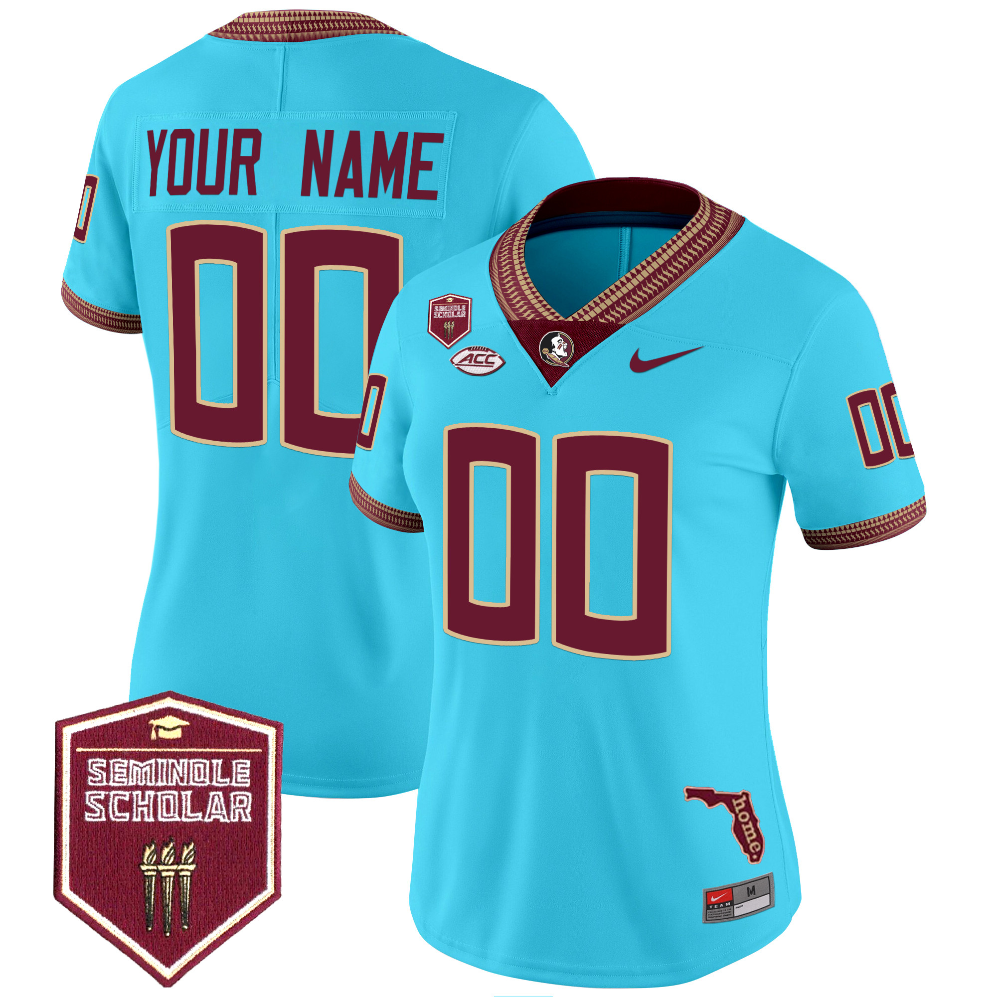 Women's Florida State Seminoles 2025 Seminole Scholar Patch Vapor Limited Custom Turquoise Jersey - All Stitched