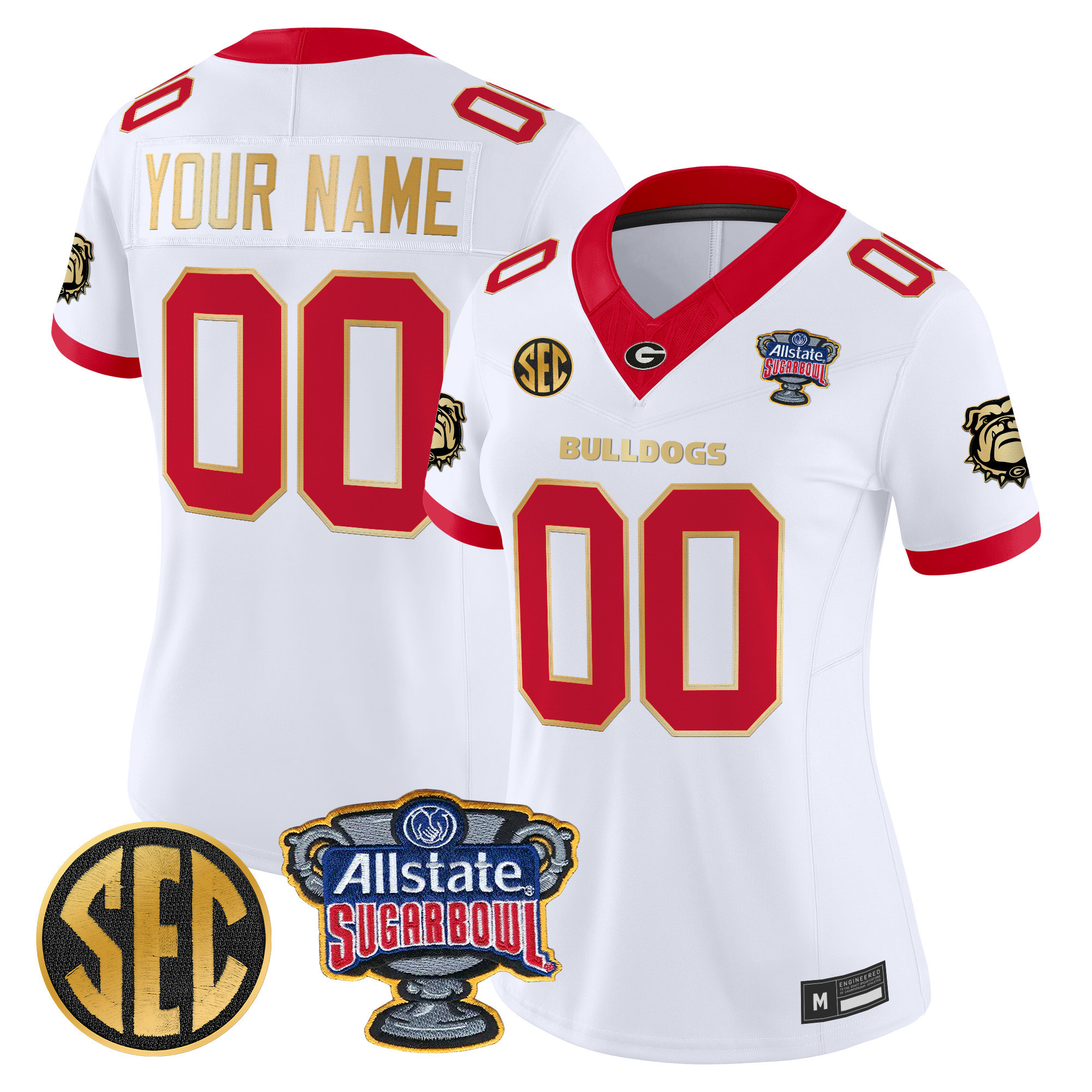 Women's Georgia Bulldogs Sugar Bowl Patch Vapor Limited Custom White Gold Trim Jersey - All Stitched