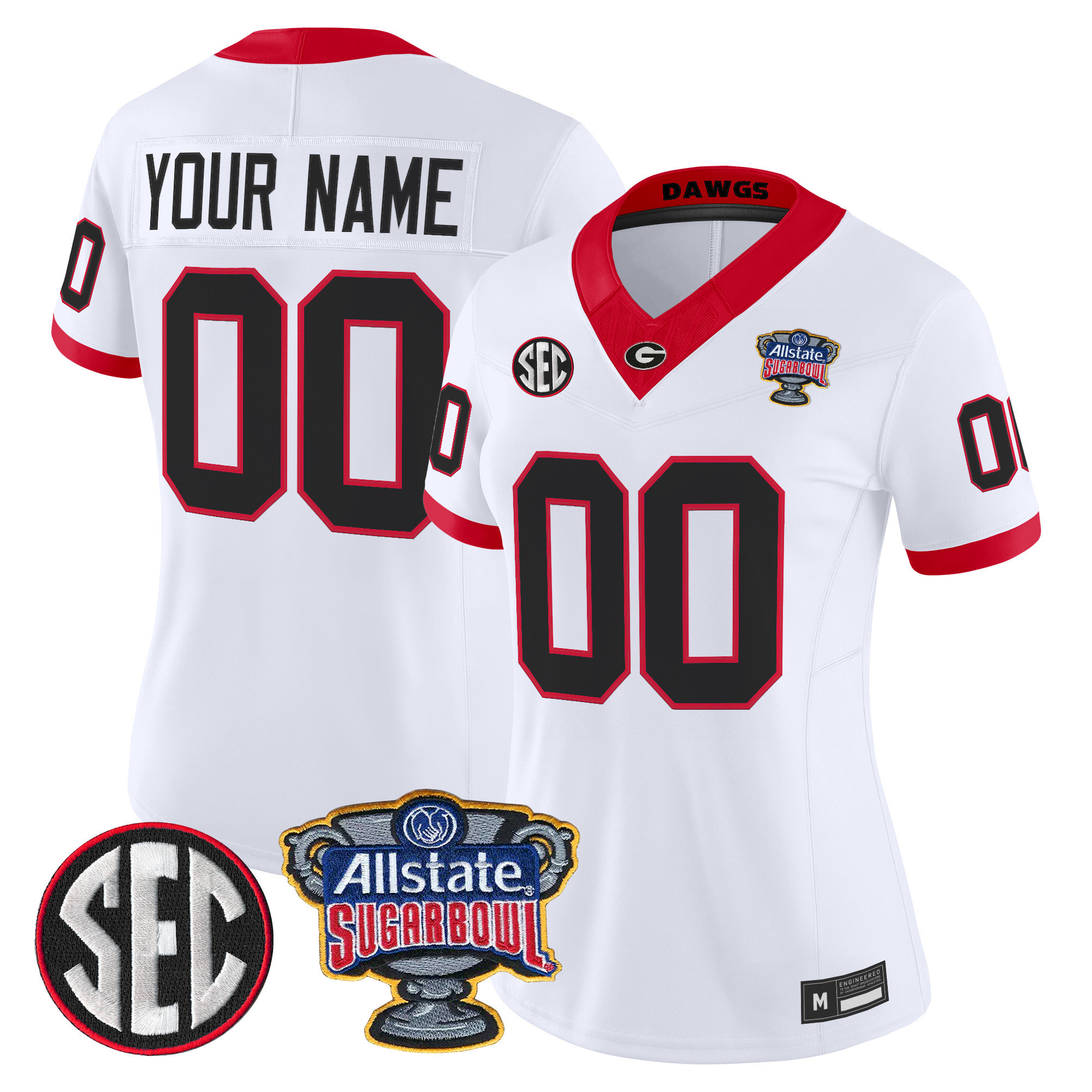 Women's Georgia Bulldogs Sugar Bowl Patch Vapor Limited Custom White Jersey - All Stitched