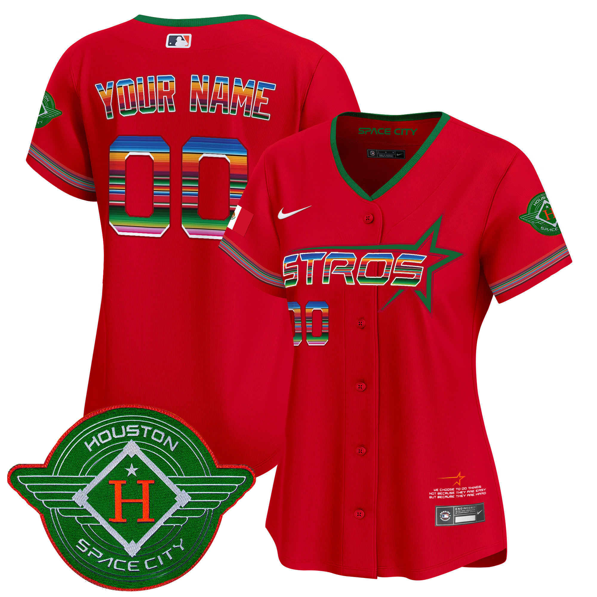 Women's Houston Astros 2025 City Connect Mexico Vapor Premier Limited Custom Red Jersey - All Stitched