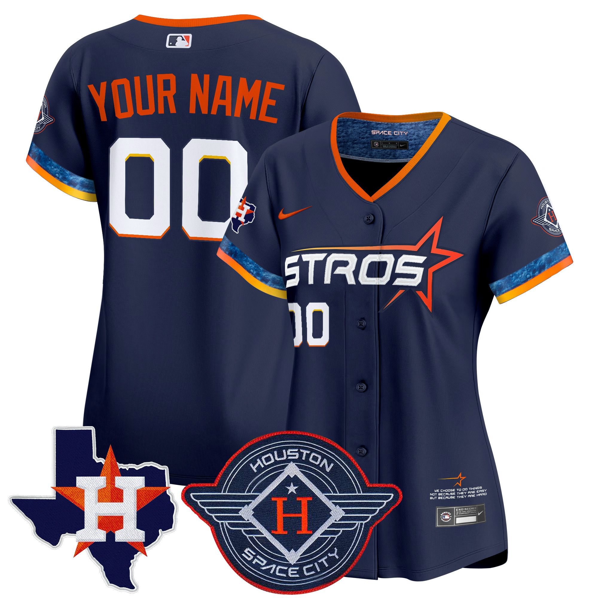 Women's Houston Astros 2025 City Connect Texas Patch Vapor Premier Limited Custom Navy Jersey - All Stitched
