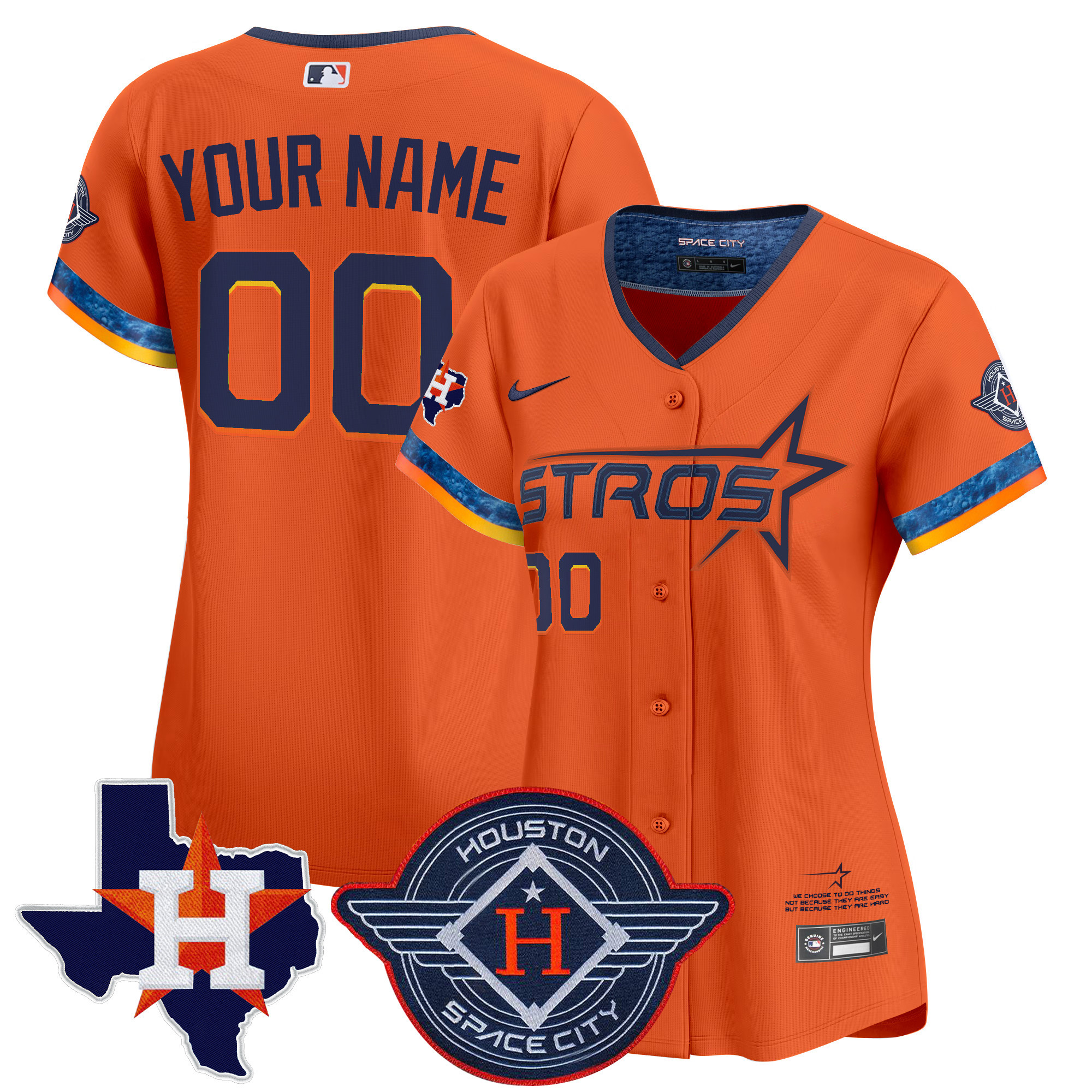 Women's Houston Astros 2025 City Connect Texas Patch Vapor Premier Limited Custom Orange Jersey - All Stitched