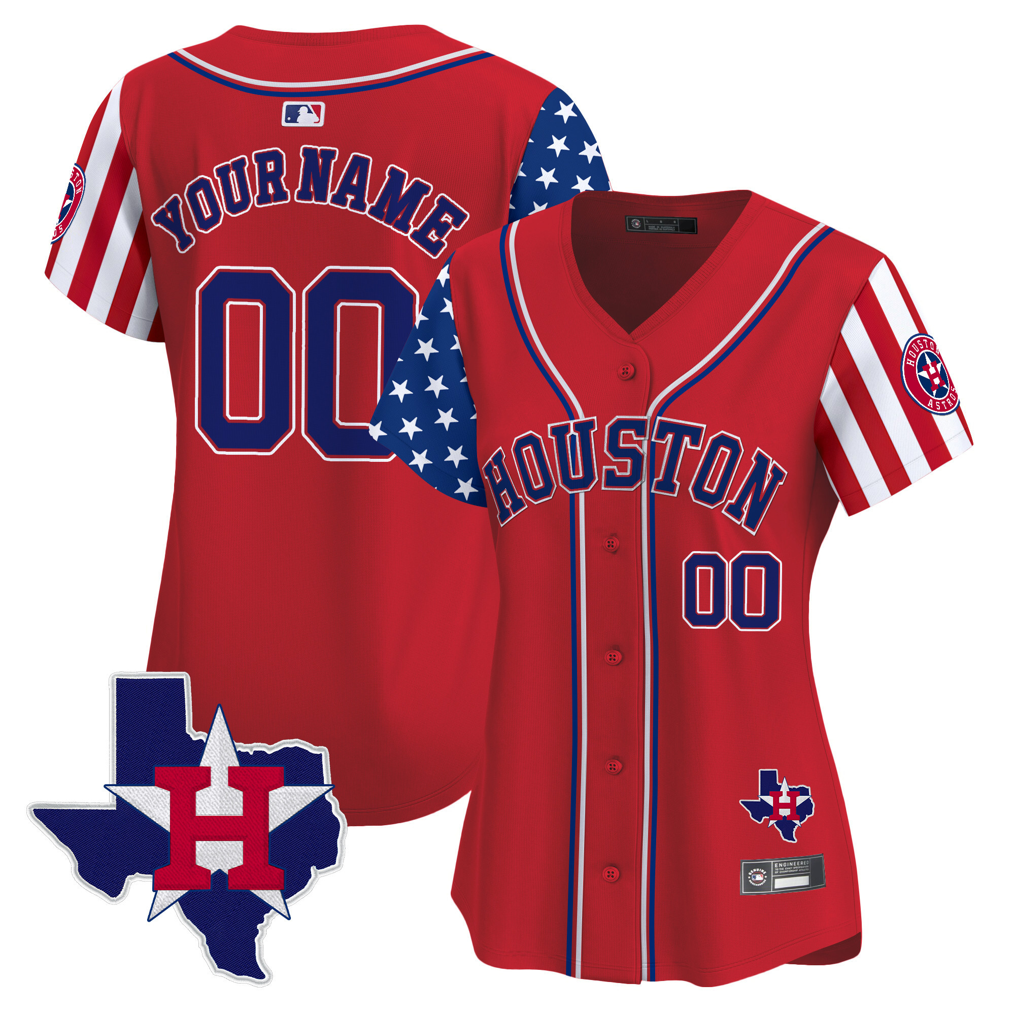 Women's Houston Astros 2025 Independence Day Vapor Premier Limited Custom Red Jersey V2 - All Stitched