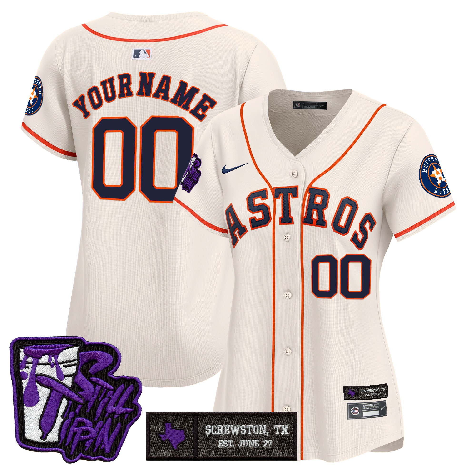 Women's Houston Astros DJ Screw Still Tippin Purple Patch Vapor Premier Limited Custom Cream Jersey - Stitched